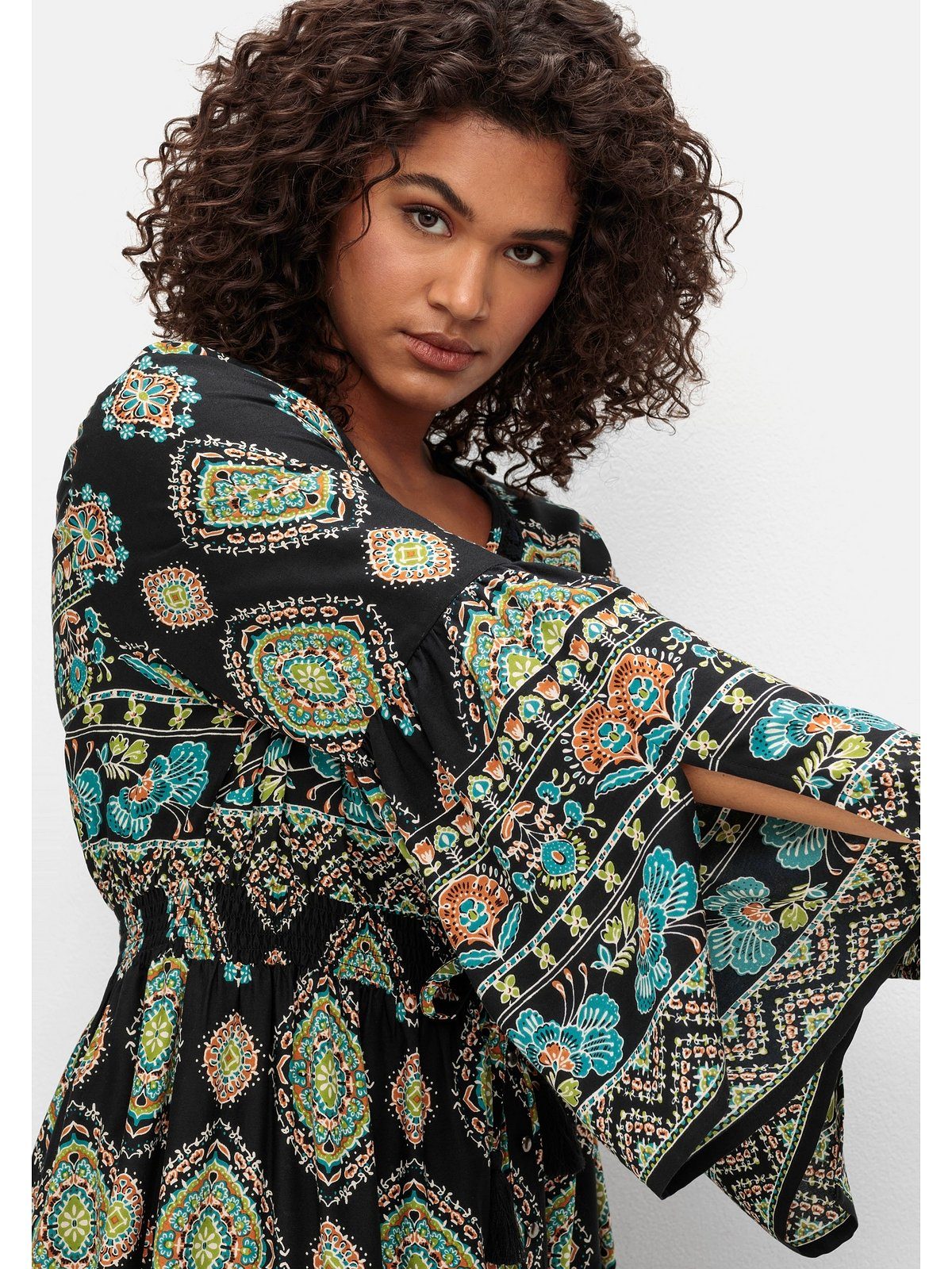 sheego by Joe Browns Maxikleid Große Größen im Boho-Stil, mit Trompetenärmeln