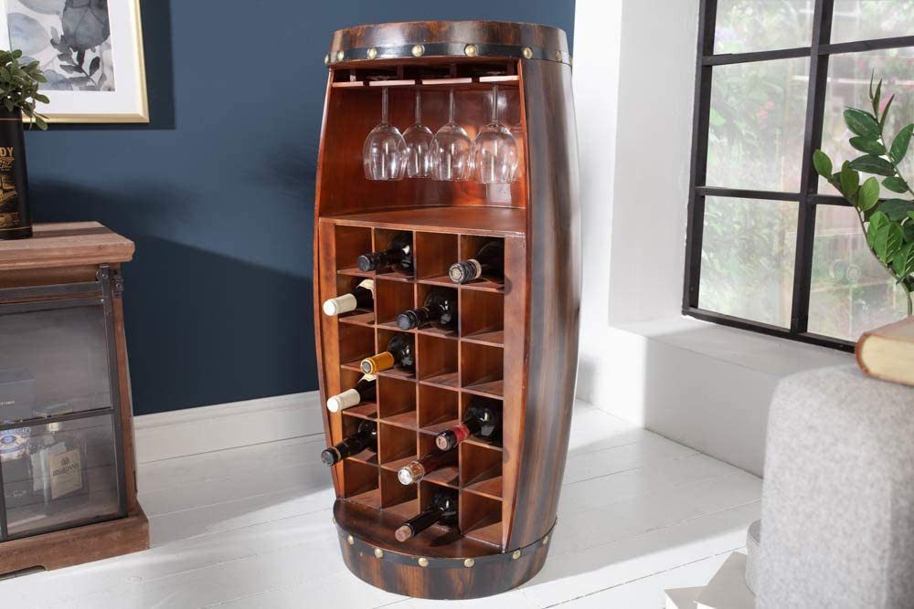 LebensWohnArt Weinregal Flaschenregal BOTELLA 97cm braun Weinfass Pienienholz