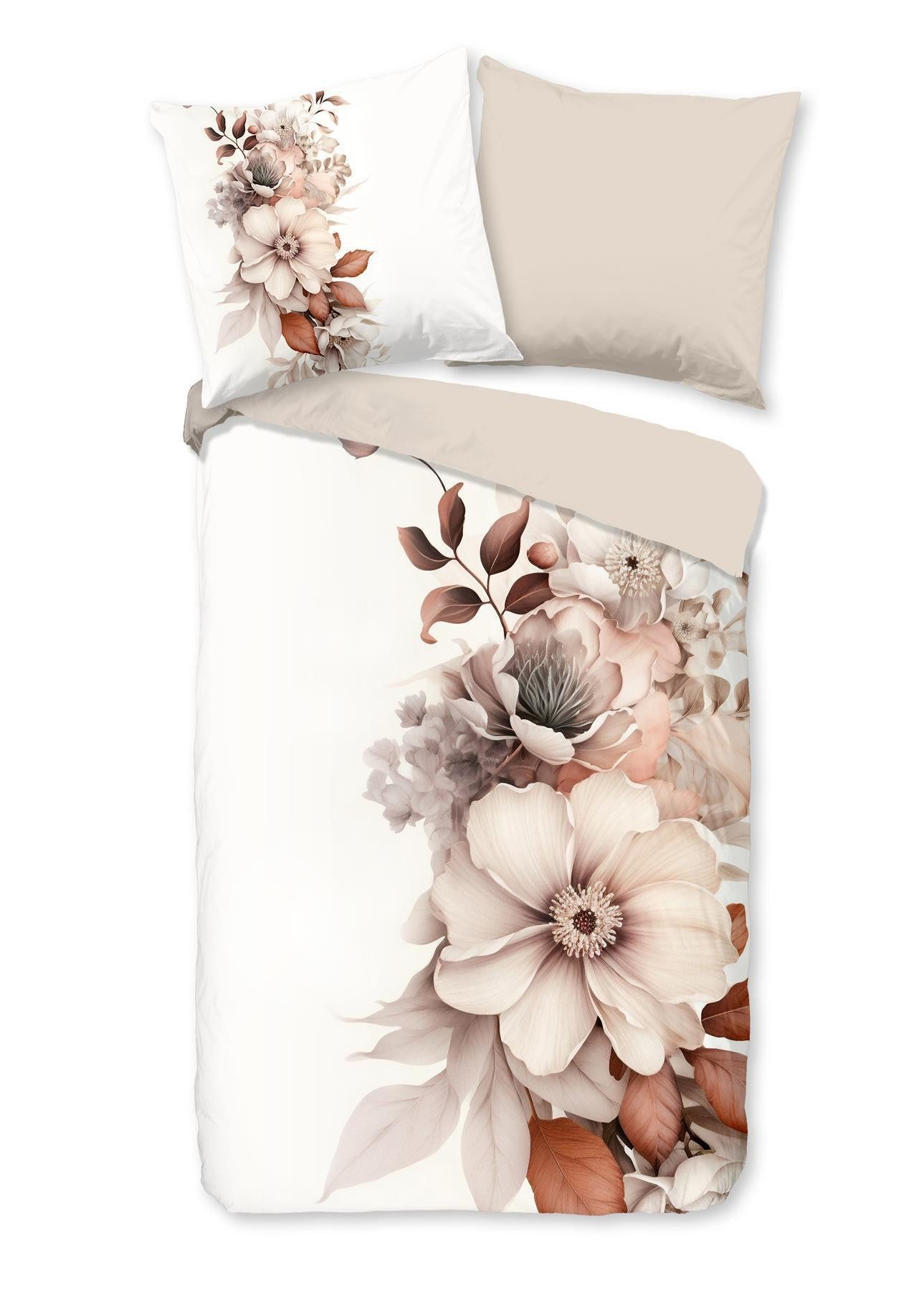 good morning Bettwäsche Renforcé Bettwäsche 200 X 200 cm + 2- 80 X 80 cm Vester natur flowers, Baumwolle, 3 teilig, bettwäsche 200x200 baumwolle sale warm weihnachten 200x200 bettbezug