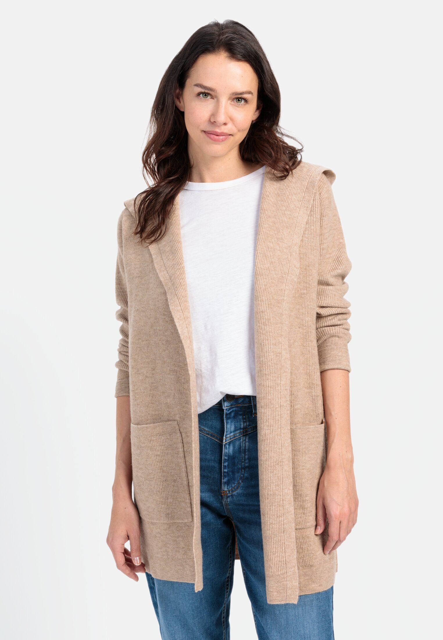 camel active Cardigan mit Kapuze Langarm Kapuze Markenlogo