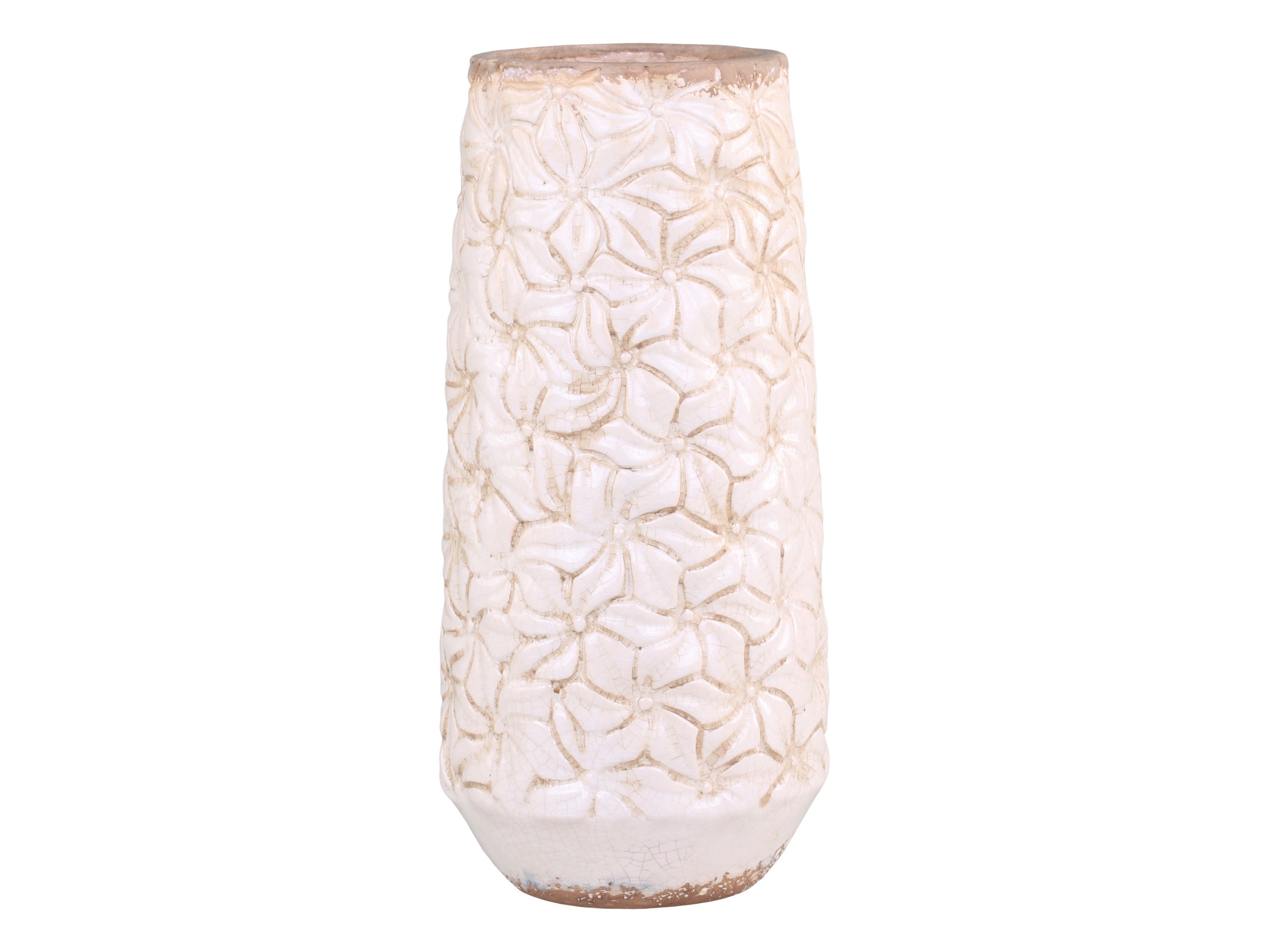 Chic Antique Blumentopf Colmar Keramik Übertöpfe Vasen und Krüge Creme 3D floral Landhaus, Reliefmuster, Keramik außen glasiert