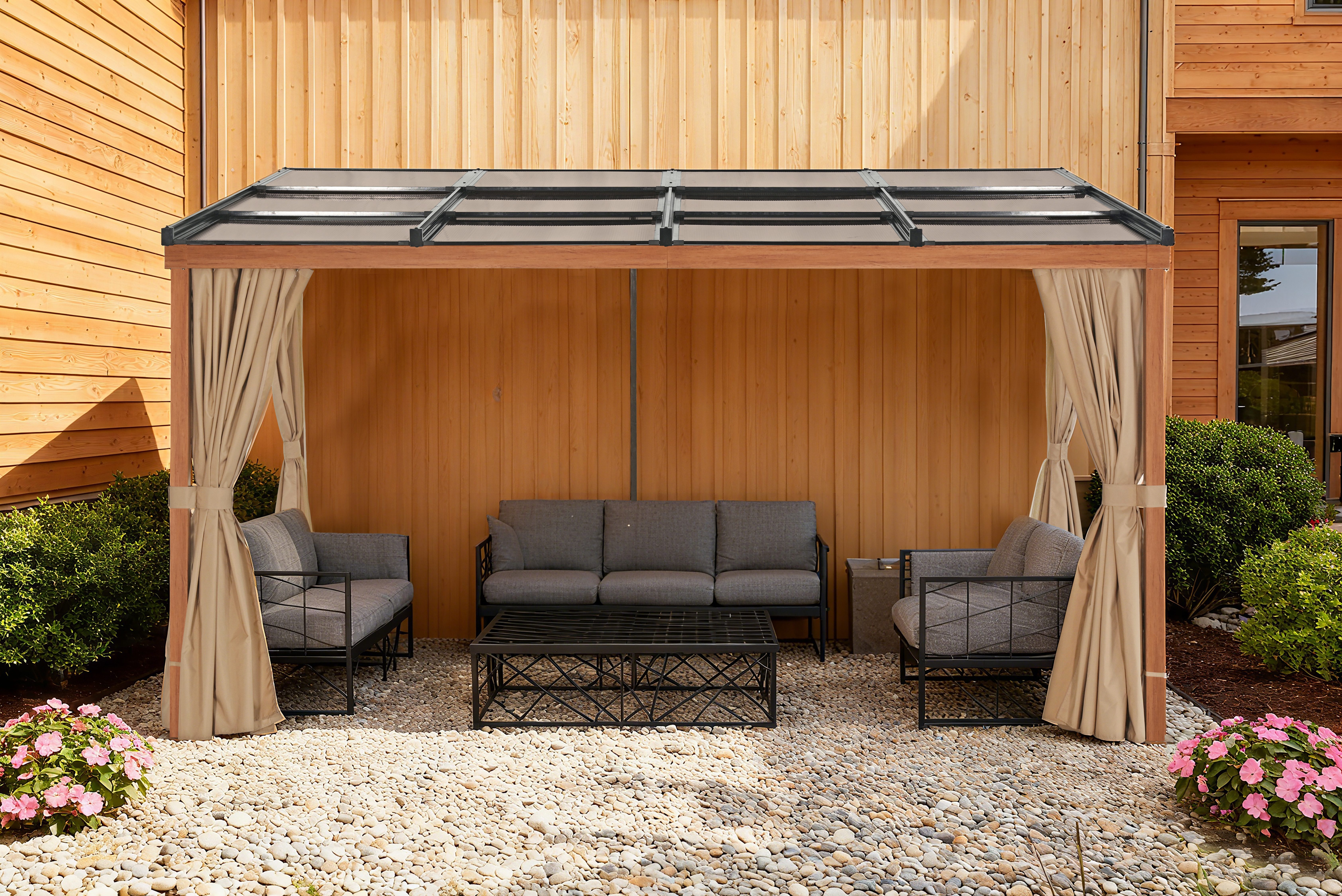 KONIFERA Anbaupavillon Bilbao, Terrassenüberdachung, verschiedene Maße, ohne Seitenteile