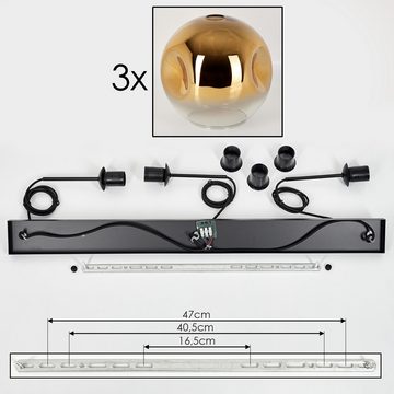 hofstein Hängeleuchte Hängelampe aus Metall/Glas in Schwarz/Goldfarben/Klar, ohne Leuchtmittel, Leuchte mit Glasschirmen (30cm),max. 154cm, 3 xE27, ohne Leuchtmittel