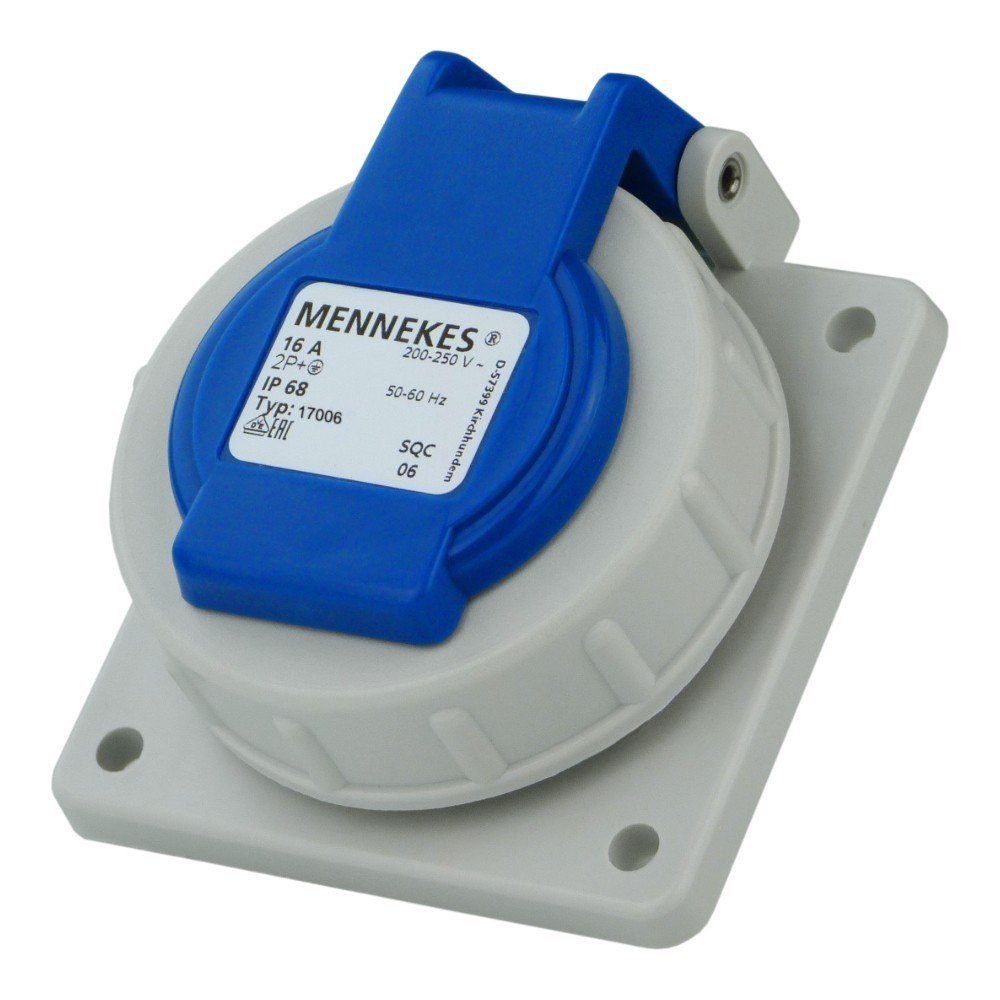Mennekes Steckdose 230V 16A IP68 Schuko Anbausteckdose mit Klappdeckel Steckdose, 1-St.