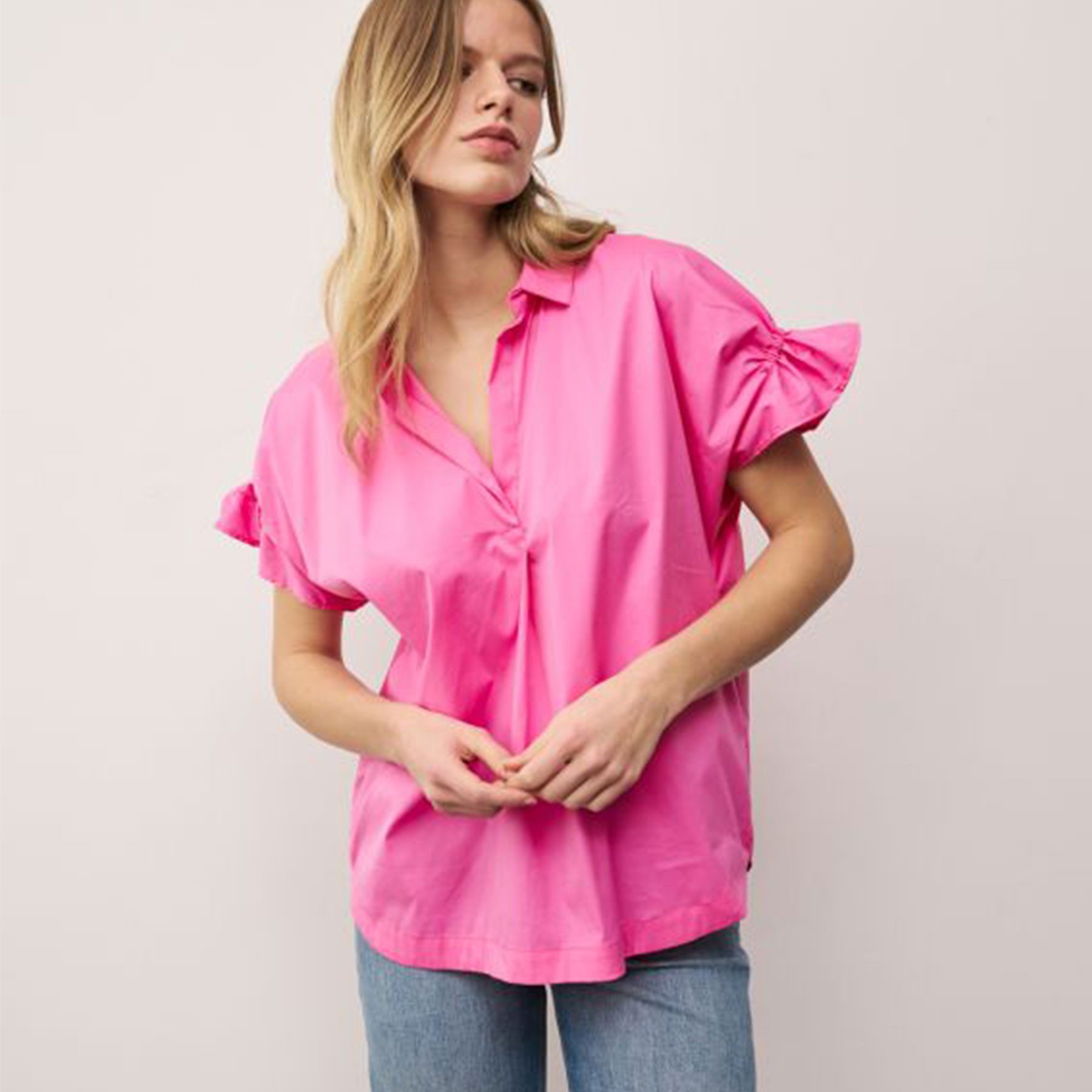 0039 Italy Kurzarmbluse Bluse DERRY FANCY mit Baumwolle