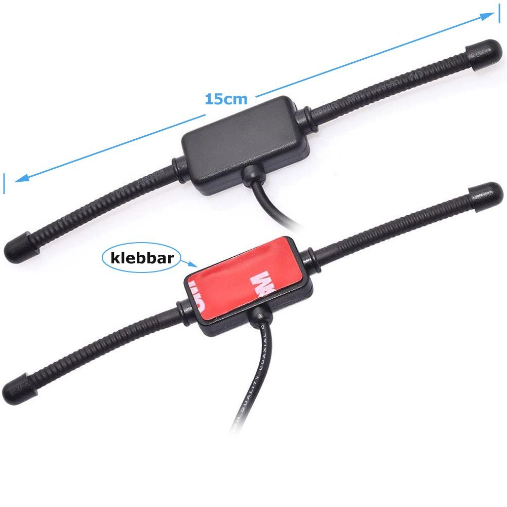Bolwins E02 Auto Radioantenne FM Radio Antenne Patch Windschutzscheiben Paste Innenantenne (AM / FM, für Fahrzeuge (Auto, LKW, Boot, alle 12V-Fahrzeuge), Verstärkung: 5 dB), Elektronisch verstärkt, selbstklebende Klebeantenne