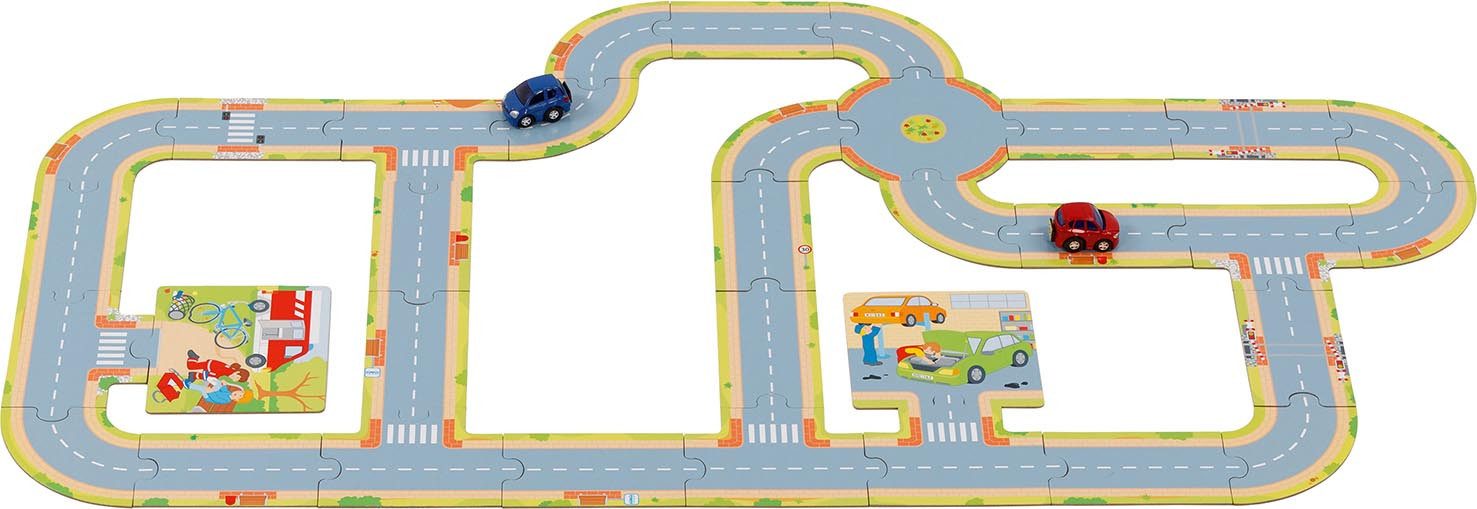 goki Spielzeug-Auto goki Spielstraße mit 2 Fahrzeugen