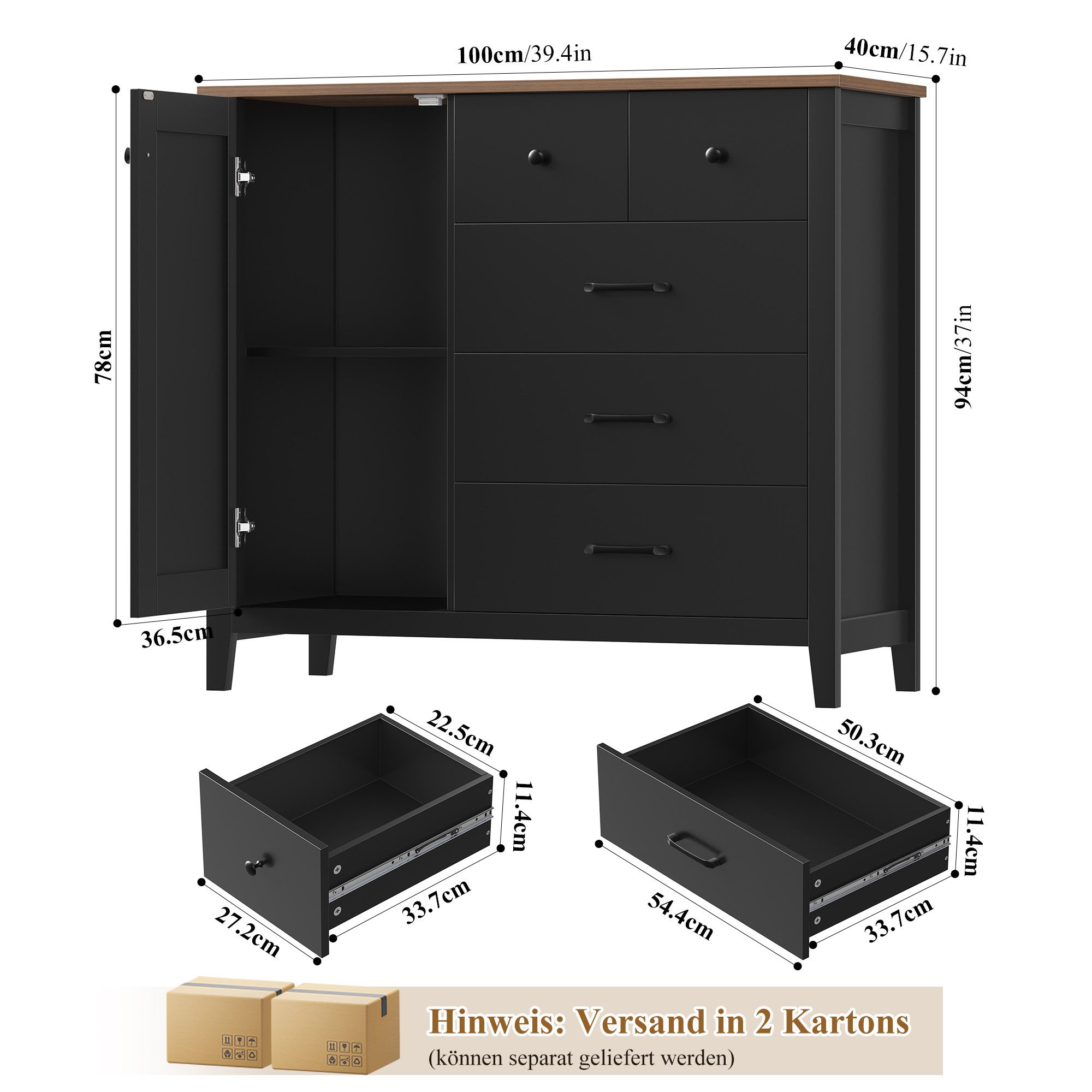 HOMECHO Buffet Sideboard, Küchenschrank mit 5 Schubladen und 1 Tür