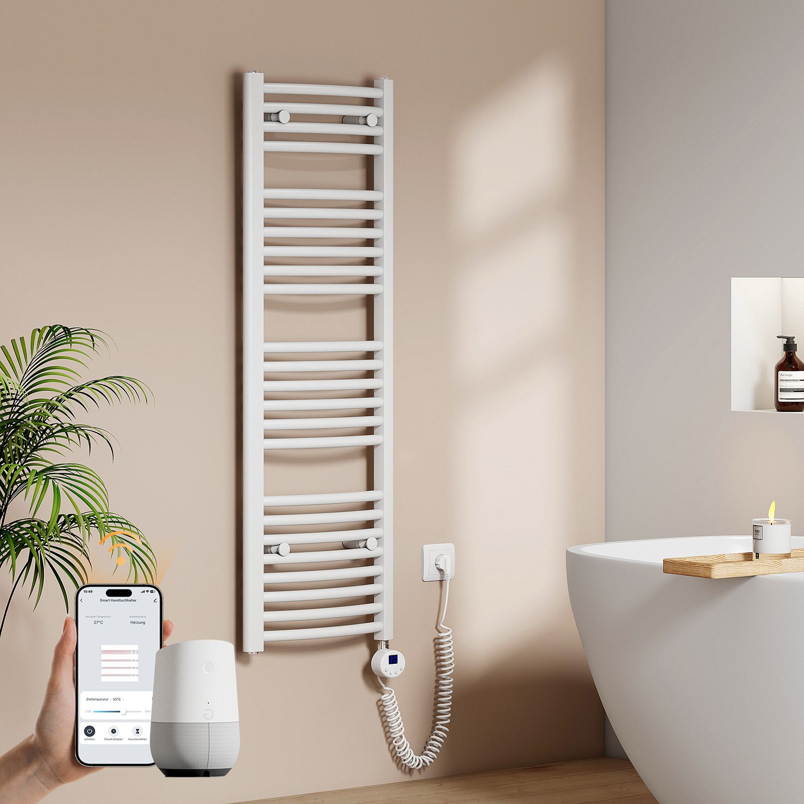EMKE Elektrischer Badheizkörper mit Thermostat Höhe: 120, 500/600W Handtuch günstig online kaufen