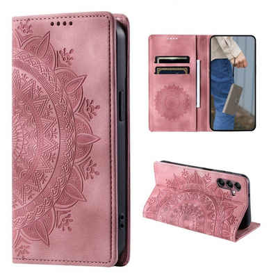 CoverKingz Handyhülle Hülle für Samsung Galaxy S24+ Handyhülle Flip Case Cover Tasche 17,02 cm (6,7 Zoll), Klapphülle Schutzhülle mit Kartenfach Schutztasche Motiv Mandala