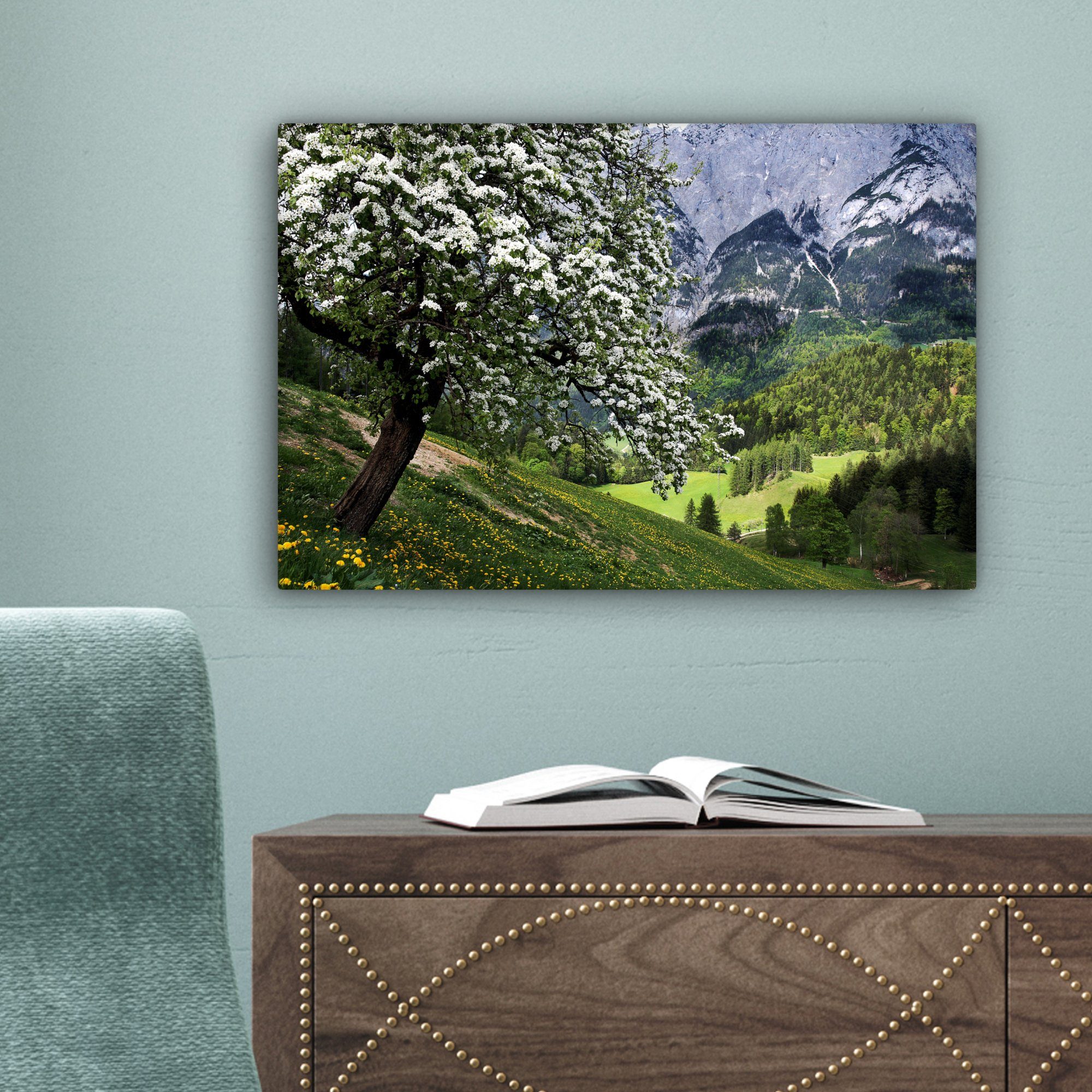 OneMillionCanvasses® Leinwandbild Frühling Alpen, Wanddeko, St), Aufhängefertig, Salzburger cm 30x20 in den (1 Wandbild Leinwandbilder