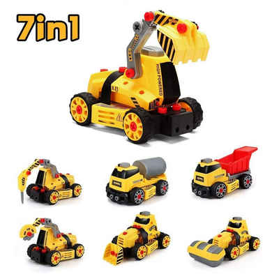 BeebeeRun Spielzeug-LKW »7 in 1 DIY Montage Giga Trucks«, (Bagger Spielzeugauto, Baumaschine Set), Ideale Baustellenfahrzeug für Junge und Mädchen ab 3 4 5 Jahren