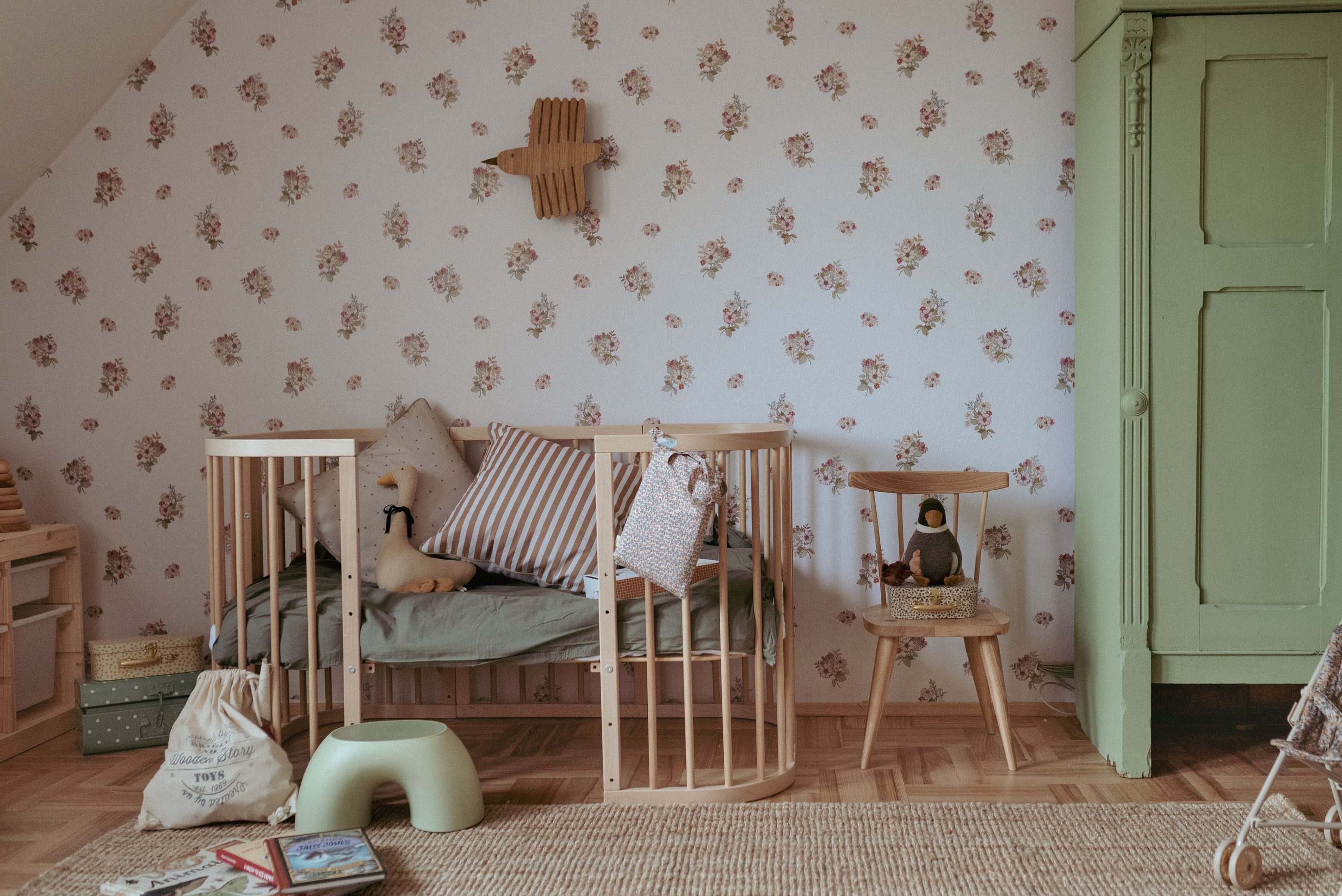Waldin Babybett Mobiles Babybett aus Holz 7in1 mit Matratze, mitwachsend