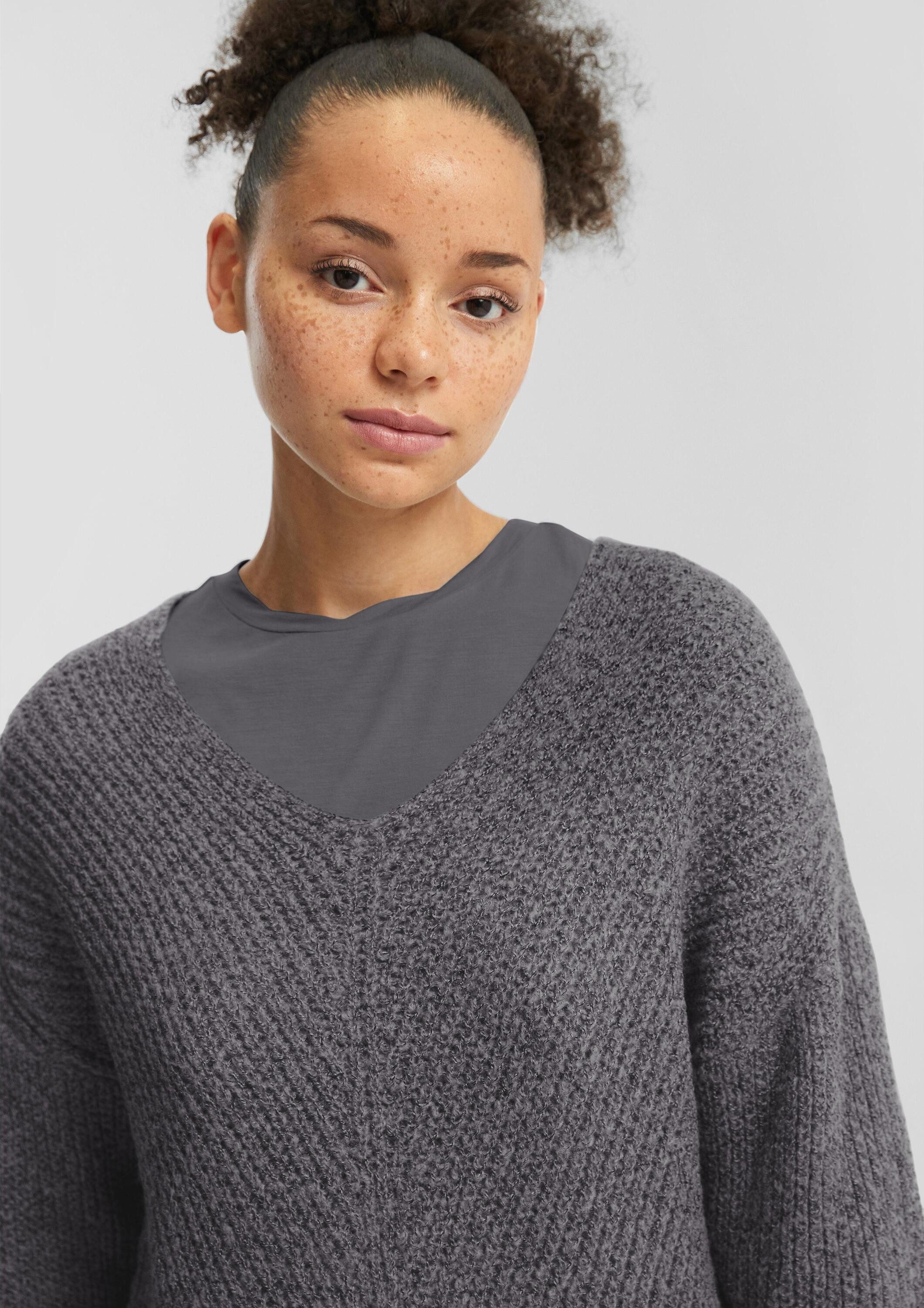 QS Longpullover Strickpullover Melierter Pullover