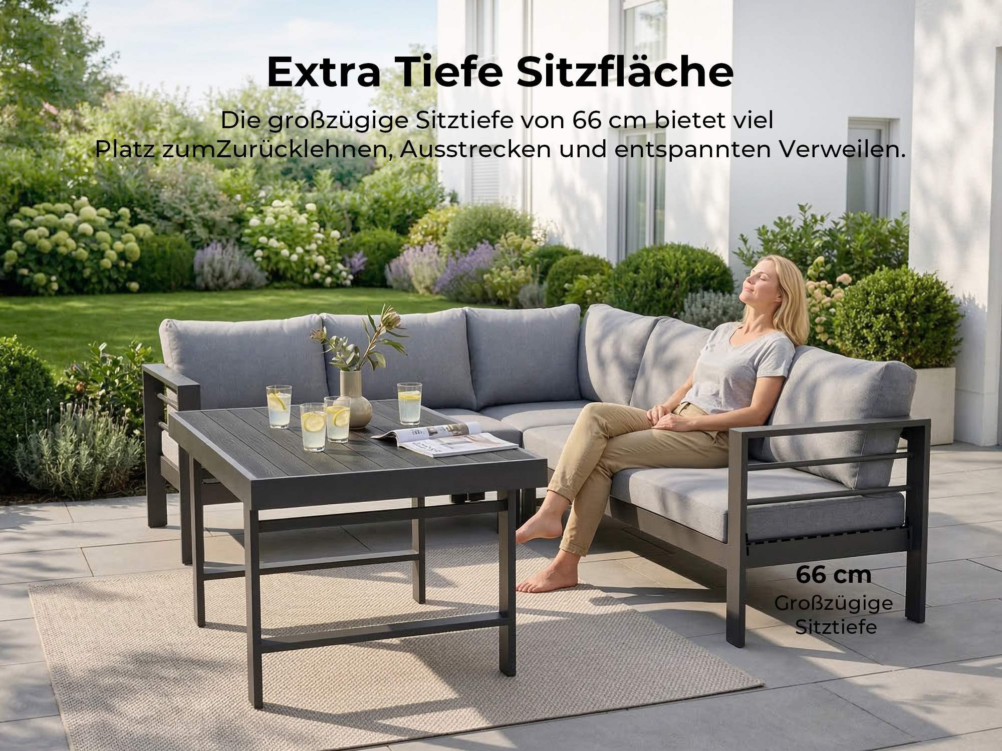 MeXo Gartenlounge-Set XXL Lounge Gartenmöbelset aus Aluminium, wetterfest, (Ecksofa mit linker Ecke für 6-8 Personen, 5-tlg., 12/15 cm dicke Kissen, Terrassenmö – Bild 5 von 5