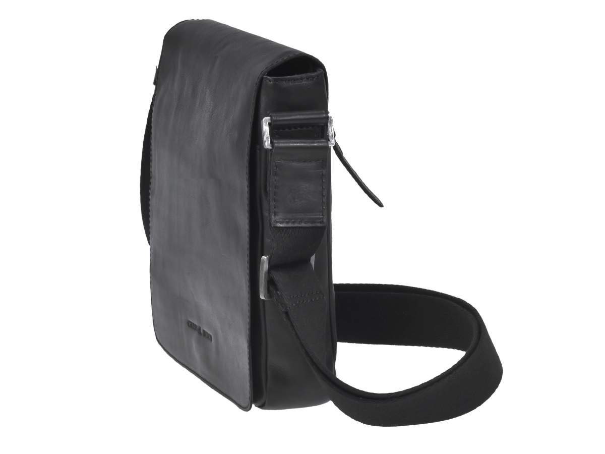 Greenburry Umhängetasche Pure Black, kleine Schultertasche 24x23cm, Reißverschlussfächer, Leder schwarz