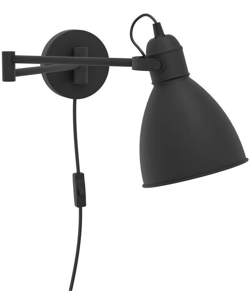 EGLO Wandleuchte SAN PERI Wandlampe, Stahl, E27, IP20, Schlafzimmerlampe, Bürolampe, Ein-/Ausschalter, ohne Leuchtmittel, Wand-/Deckenleuchte - L13 x B30 x H21 cm - schwarz - 1X10W exkl.