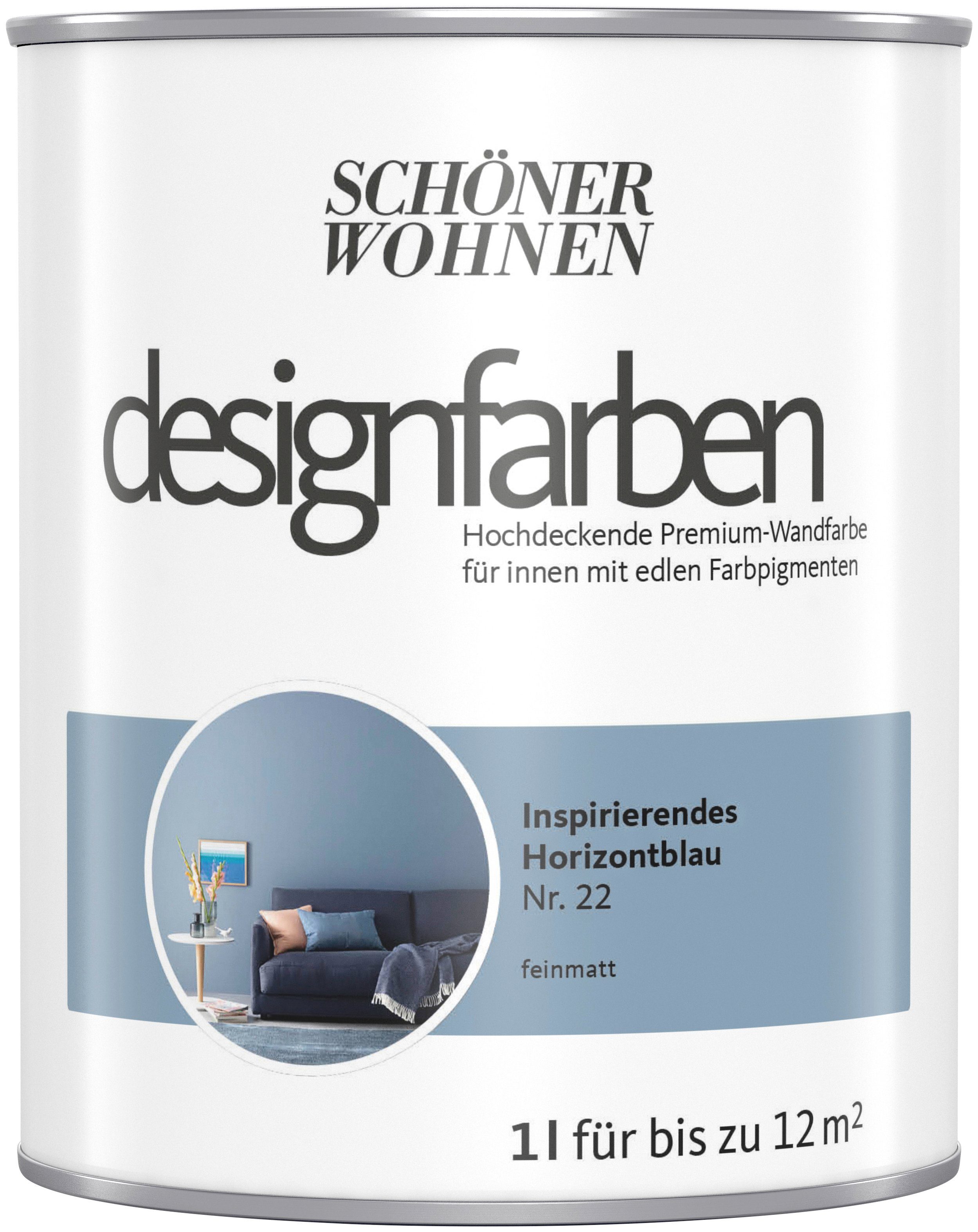 SCHÖNER WOHNEN FARBE Wandfarbe designfarben, hochdeckende Premium-Wandfarbe, Farbwelt Blau