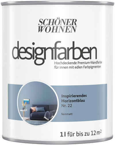 SCHÖNER WOHNEN FARBE Wandfarbe designfarben, hochdeckende Premium-Wandfarbe, Farbwelt Blau