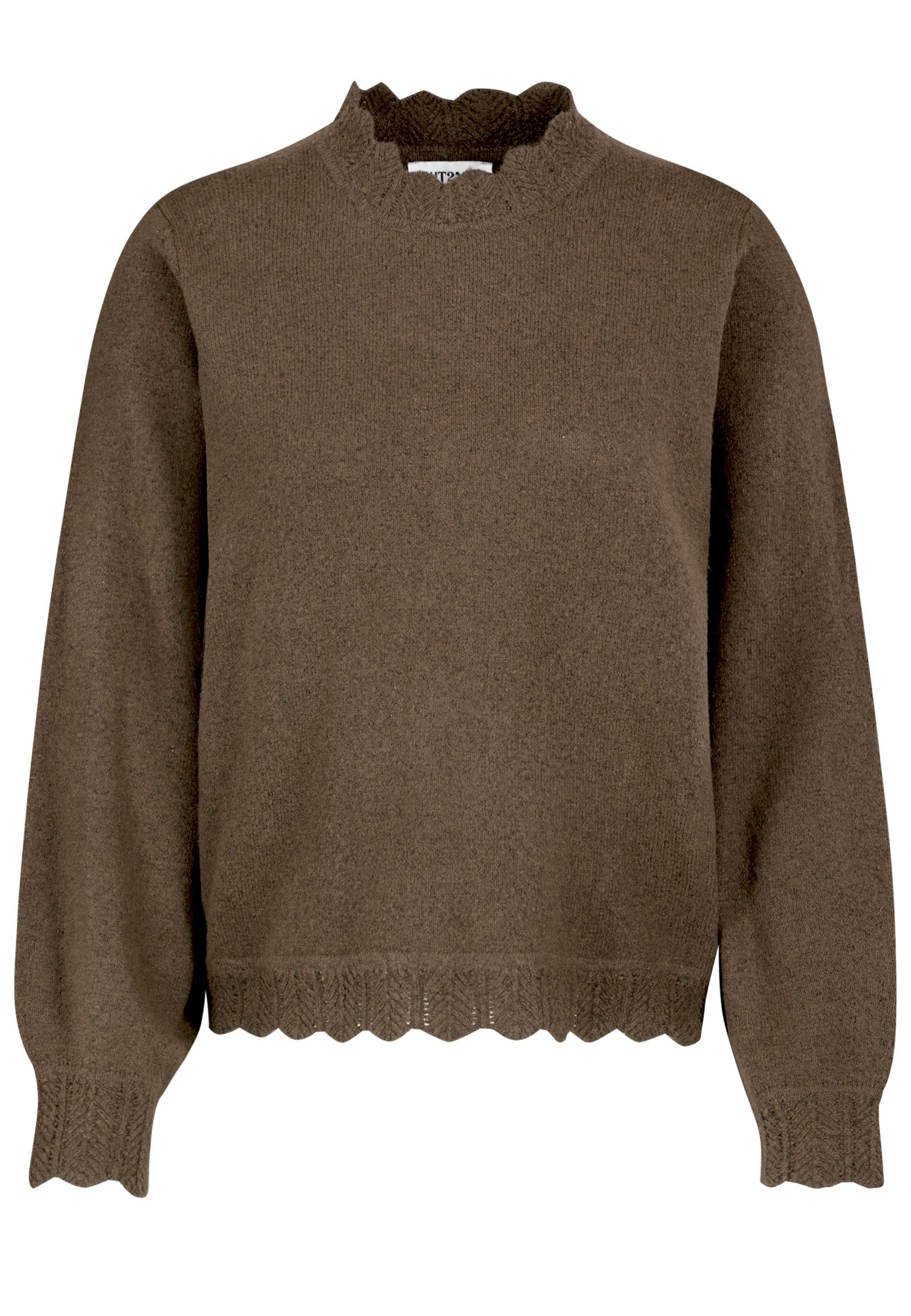 Eight2Nine Strickpullover Moderner Stil Gestrickte Details Langarm für Damen (1-tlg) Hochgeschlossen, Muschelkanten, strukturierte Abschlüsse, Modern