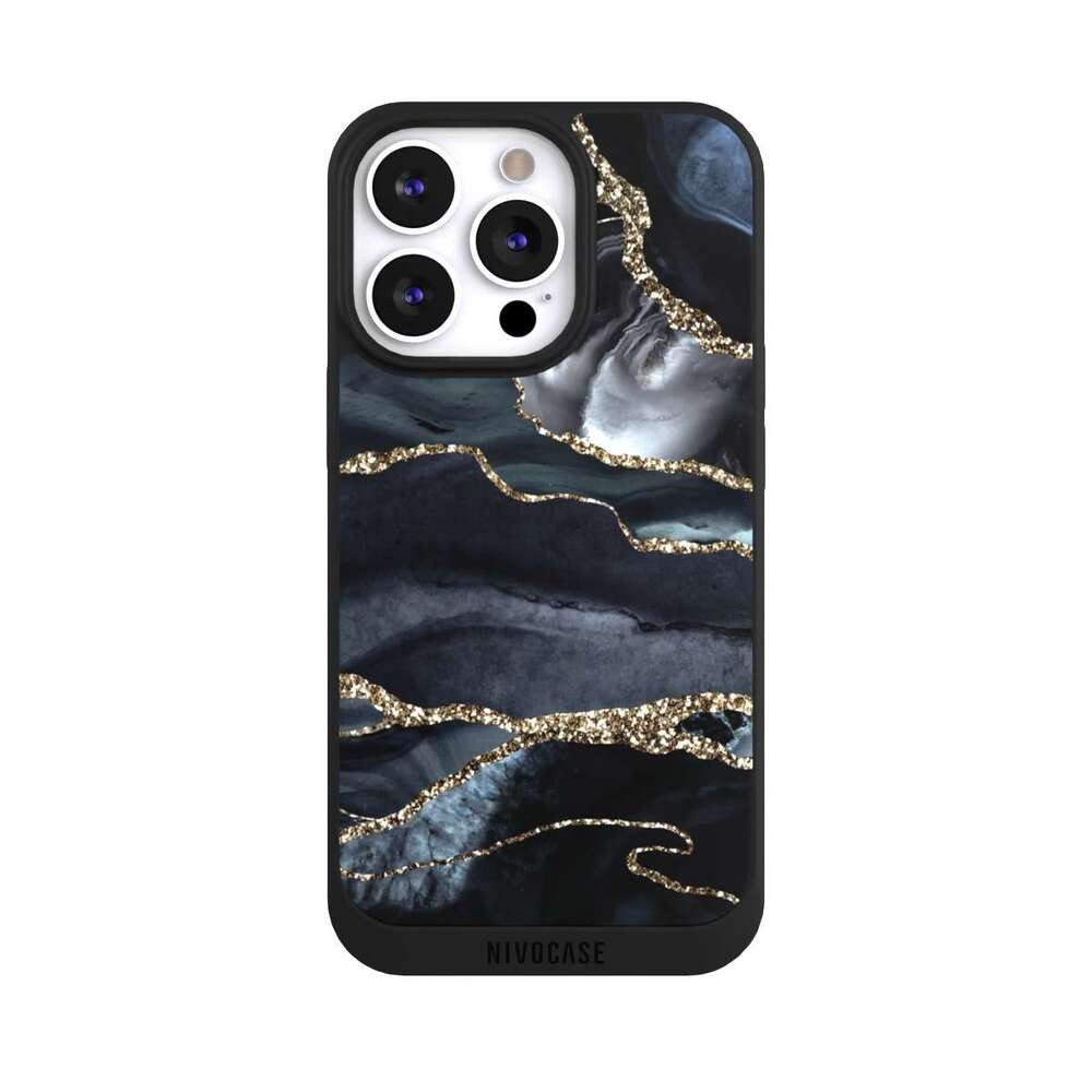 NIVOCASE Handyhülle Glitzer Look Marmor Trends Dark marble gold Glitter look, Apple iPhone 13 Pro Handyhülle Hülle NIVOpure Case Schwarz