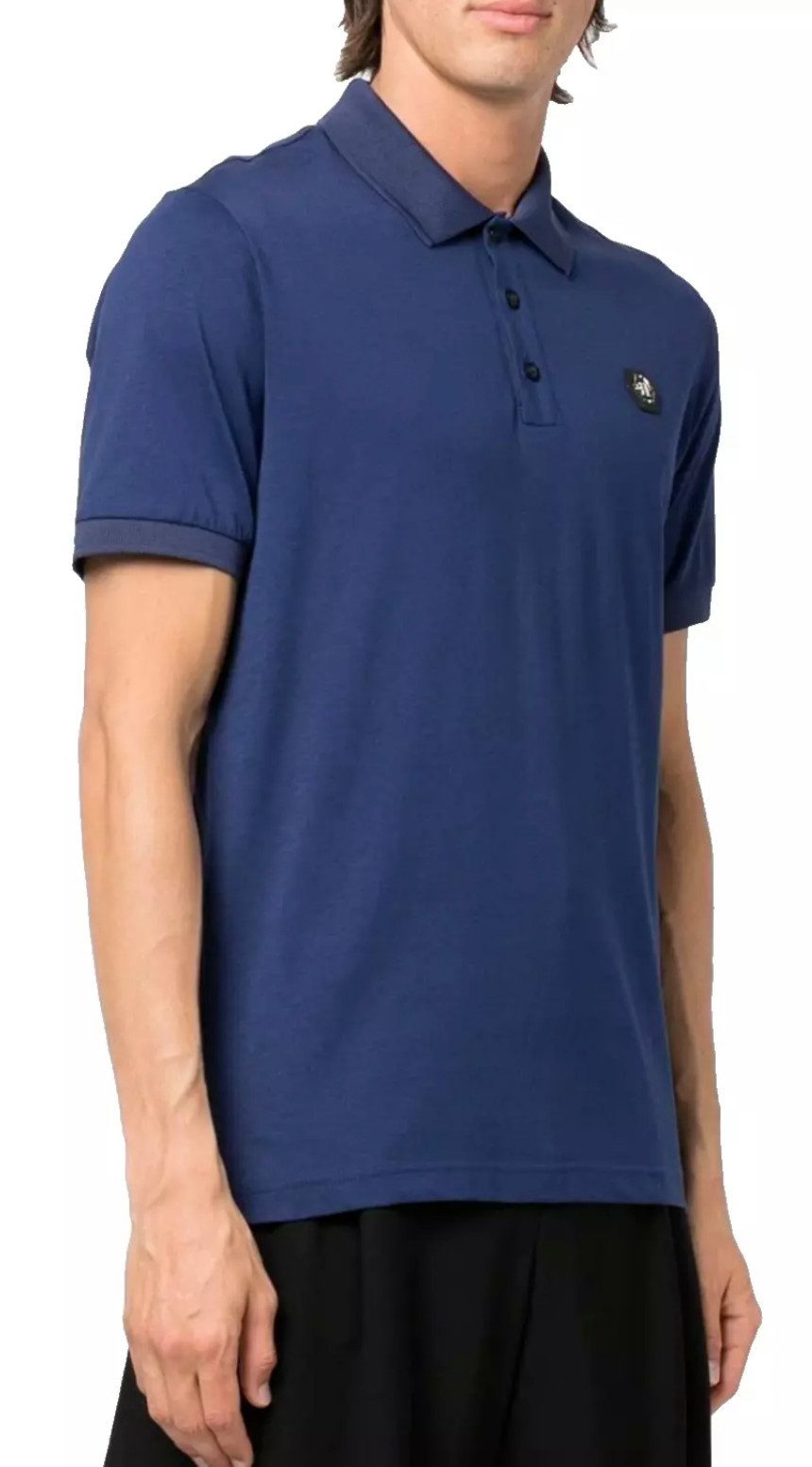 PHILIPP PLEIN Poloshirt Polohemd mit PP Hexagon Patch und Skull&Bones Logo Slim fit Gerippter Kragen und Bündchen, Asymmetrischer Saum