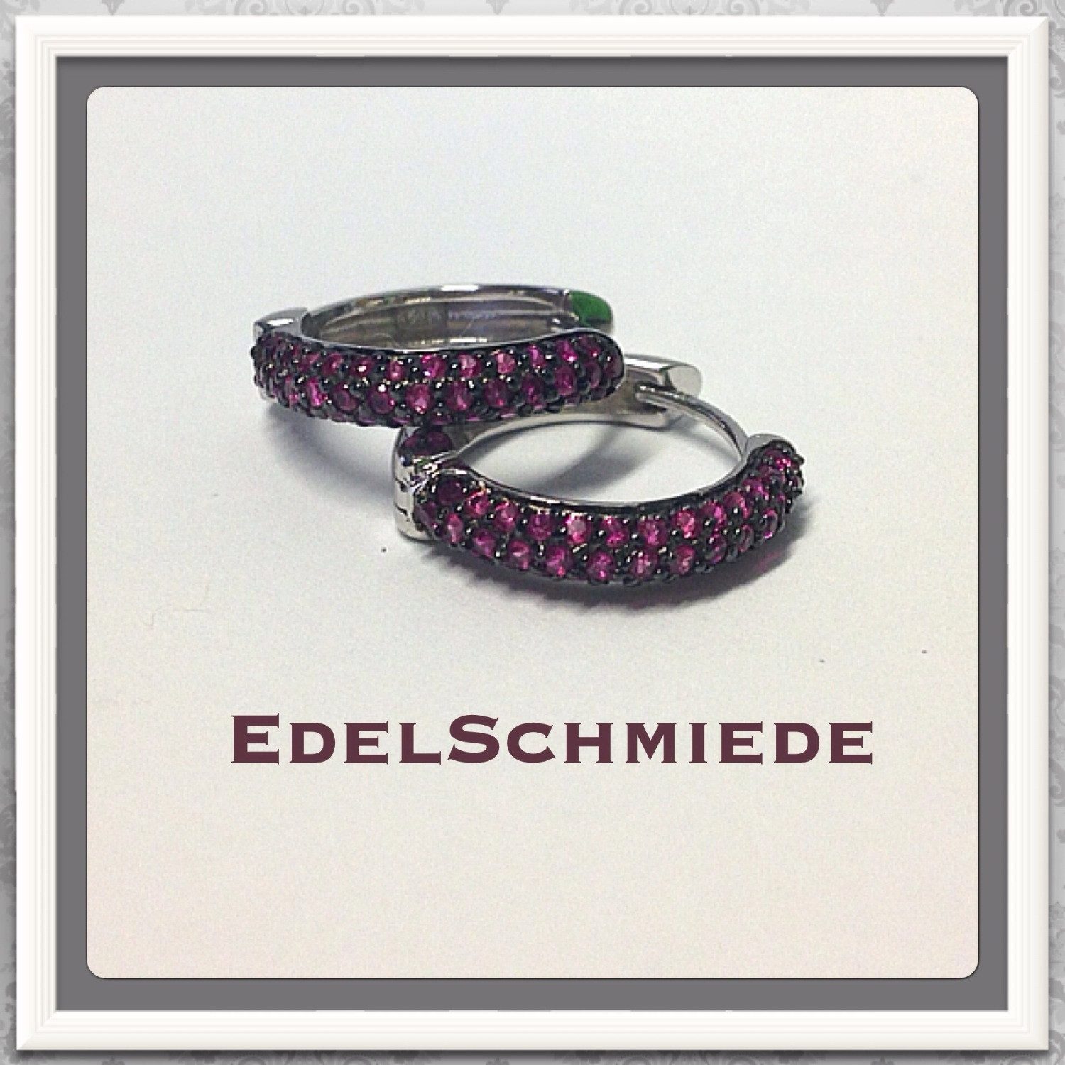 Ohrstecker-Set Silbercreolen mit roten Zirkonia, 925/-