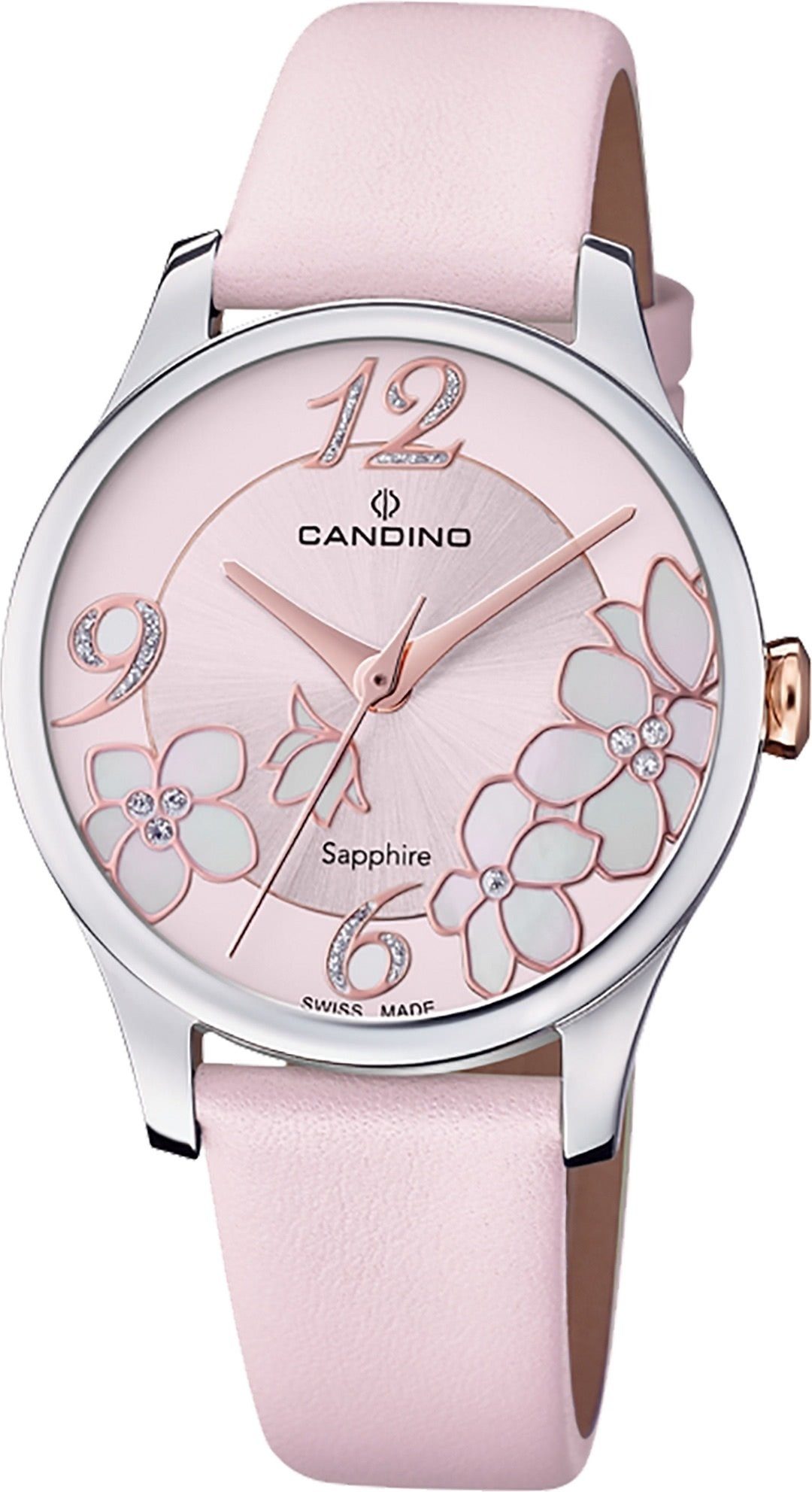 Candino Quarzuhr Candino Damen Armbanduhr Elegance, (Analoguhr), Damen Armbanduhr rund, Lederarmband rosa, Fashion