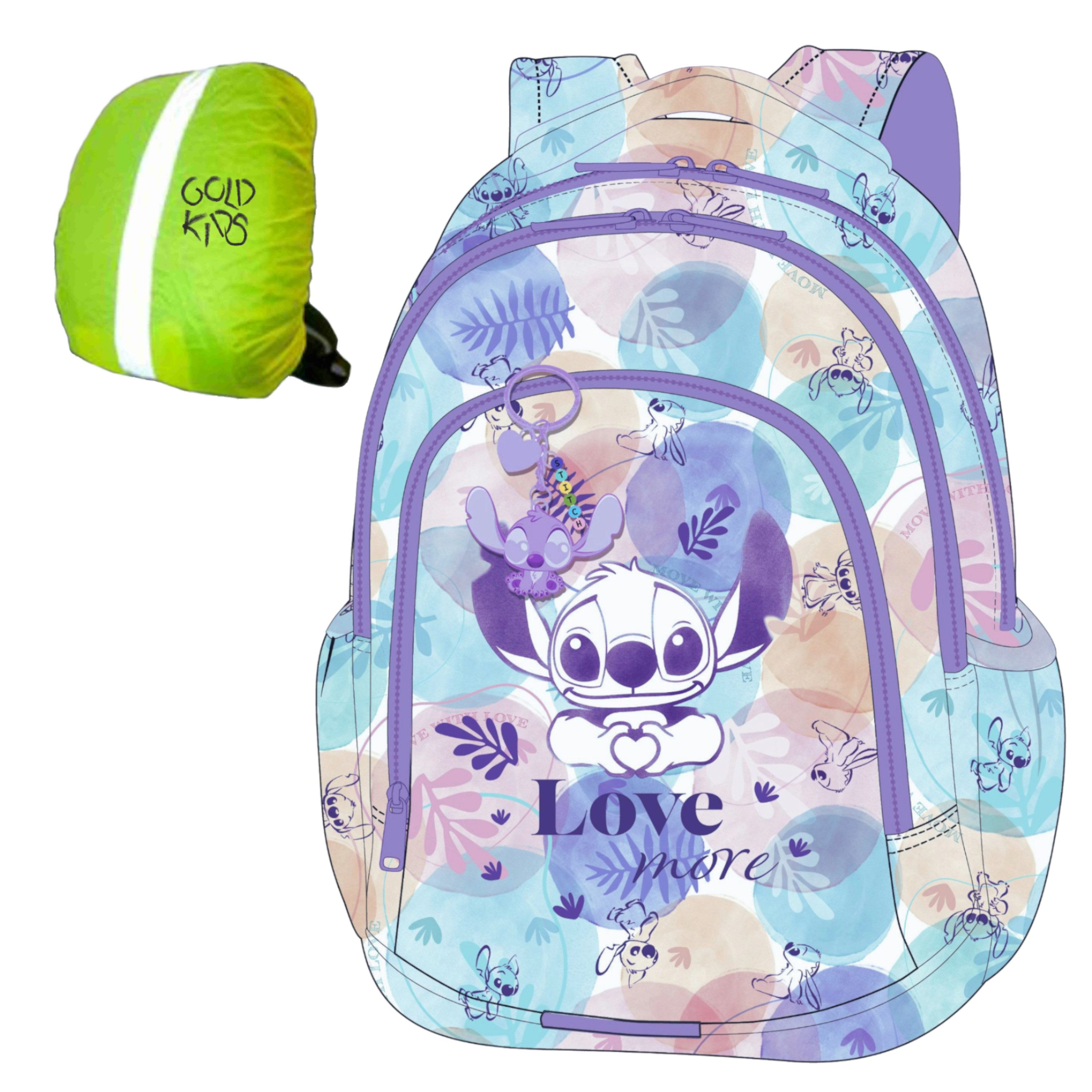 GOLDKIDS Schulrucksack Rucksack (Teenager Kinderrucksack für, Jungen und Mädchen mit), Stitch Motiv - Regenschutz