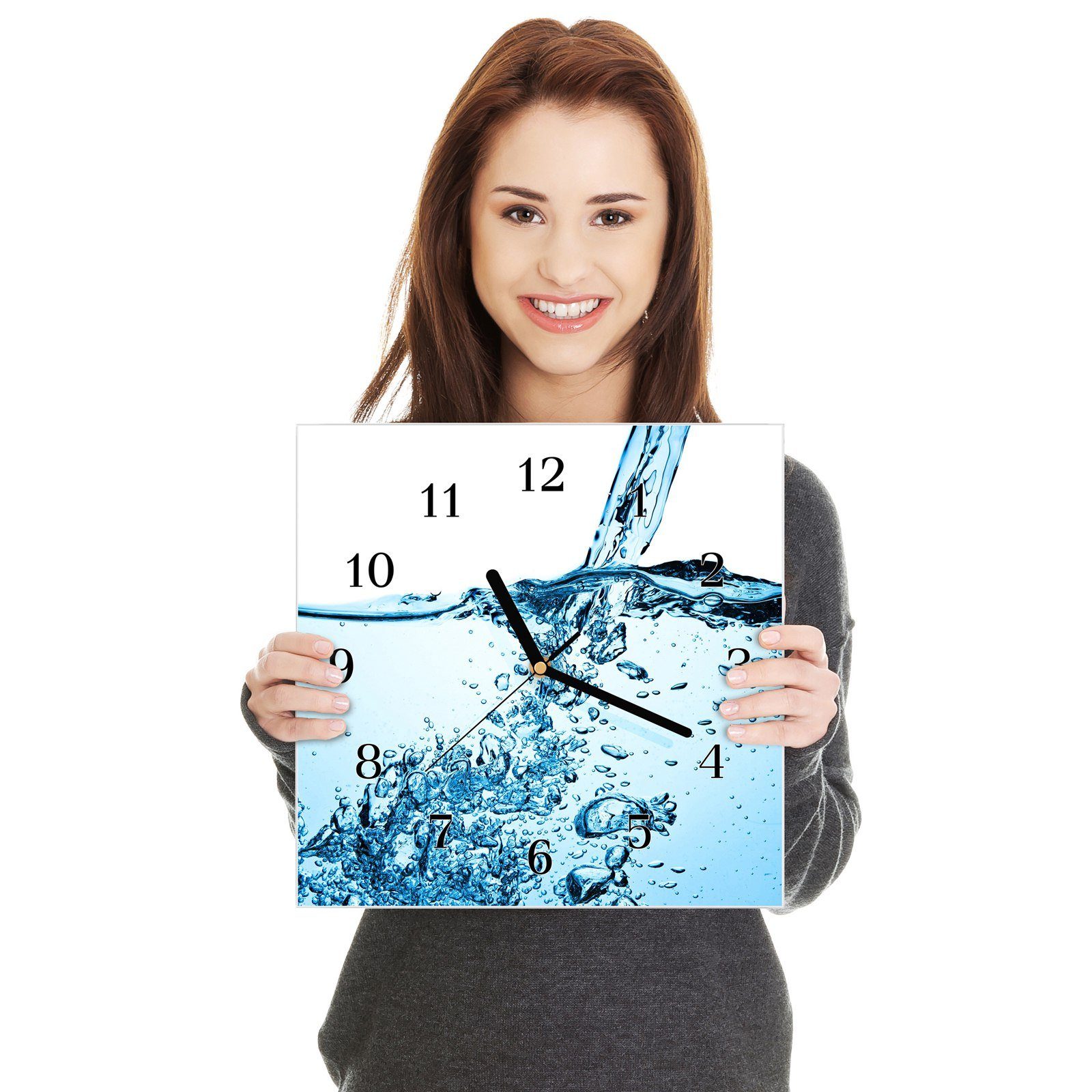 30 cm Wanduhr x Motiv im Größe Wandkunst Wasser Wanduhr mit Primedeco 30 Blasen Glasuhr Blaue