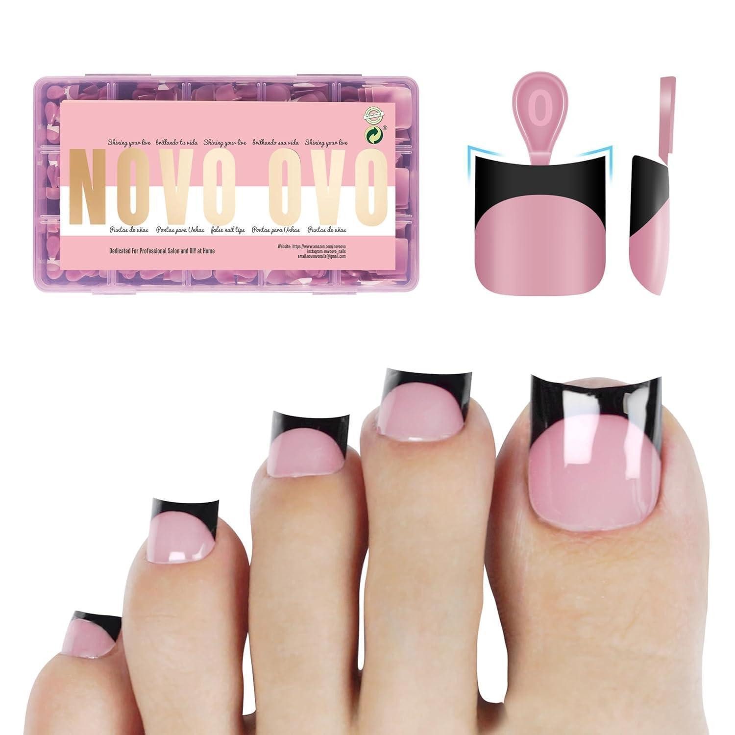 LuxusKollektion Kunstfingernägel Zehennägel Black French Tip kurz BERRY PINK