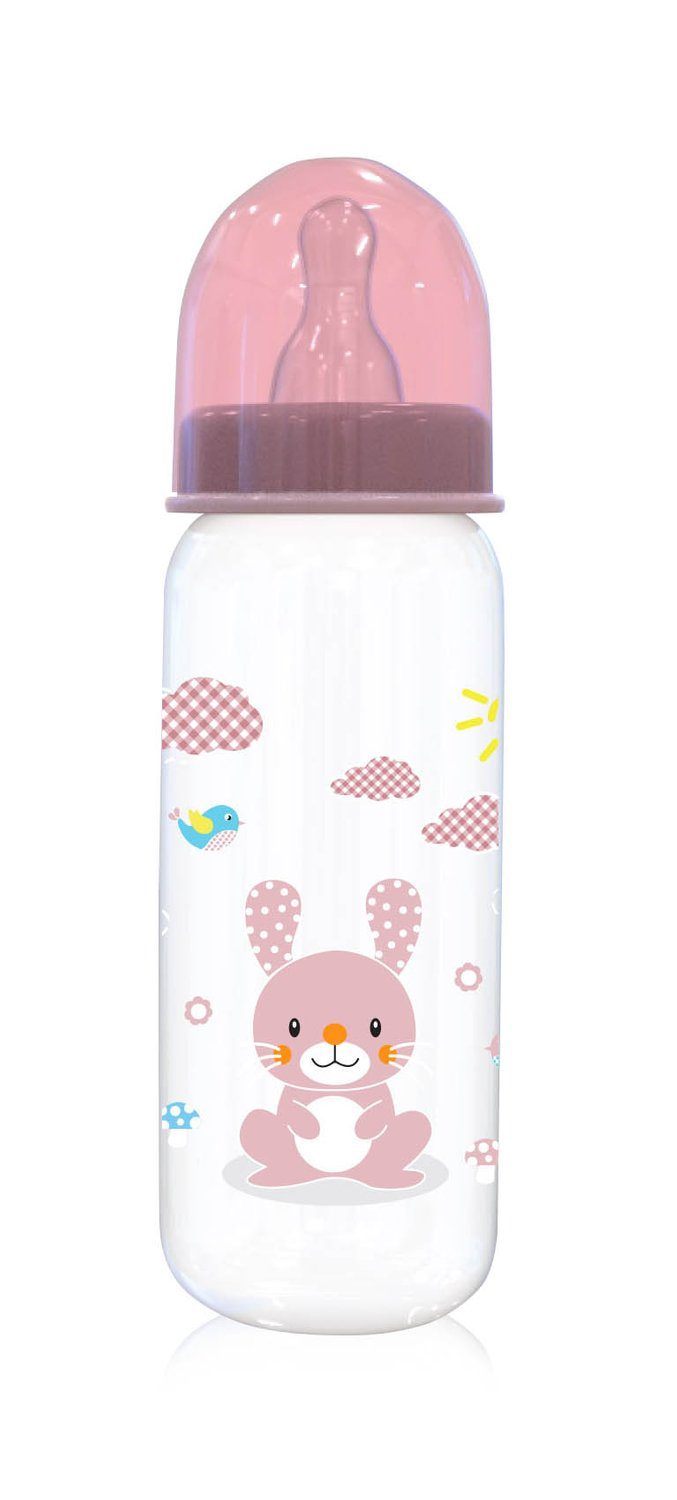 Baby Care Babyflasche Babyflasche Simple 250ml Tiere, Sauger Größe 0+, Deckel, ab Geburt rosa