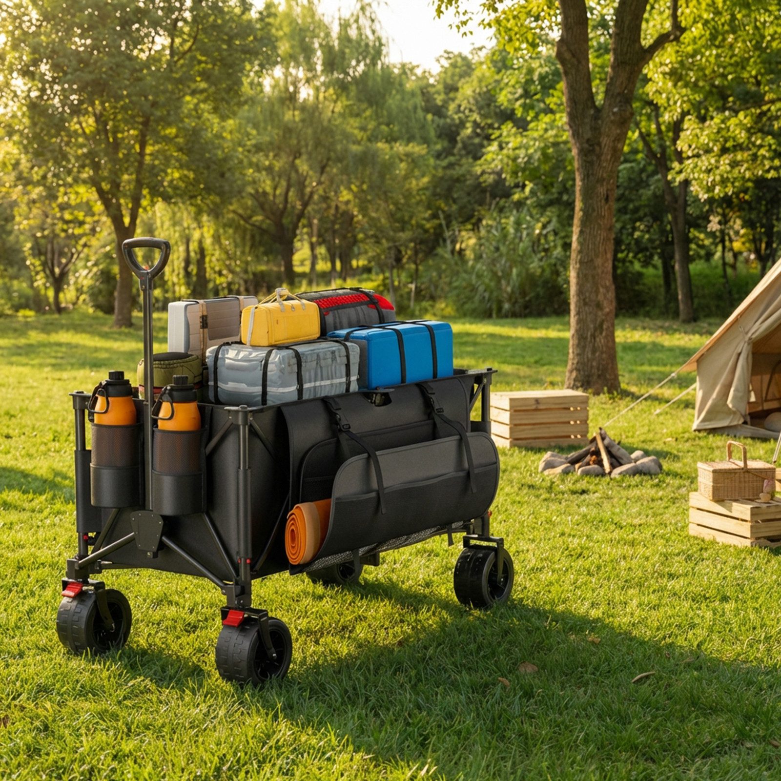 HOMALL Bollerwagen Faltbar Bollerwagen, XXL Handwagen Transportwagen 260L 200KG (Alle-Terrain Reifen, Ultrakompakt Faltbar & mit Bremsen)
