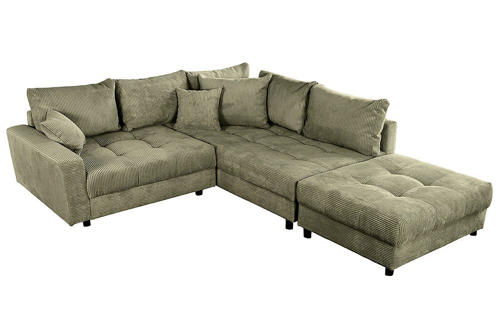 riess-ambiente Ecksofa KENT 220cm grün · Couch aus Cord in L-Form inkl. Hoc günstig online kaufen