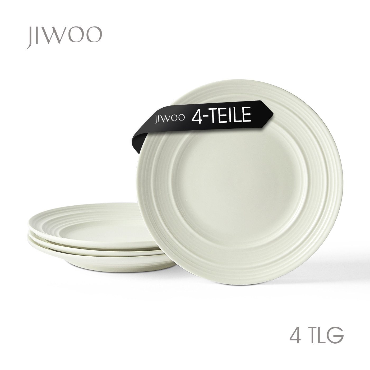 JIWOO Teller 4er Ø21,4cm, Salatteller Frühstücksteller Pastateller Dessertteller, (4 St), Keramik Hochwertiges Tellerset Weiß Mikrowellen spülmaschinenfest
