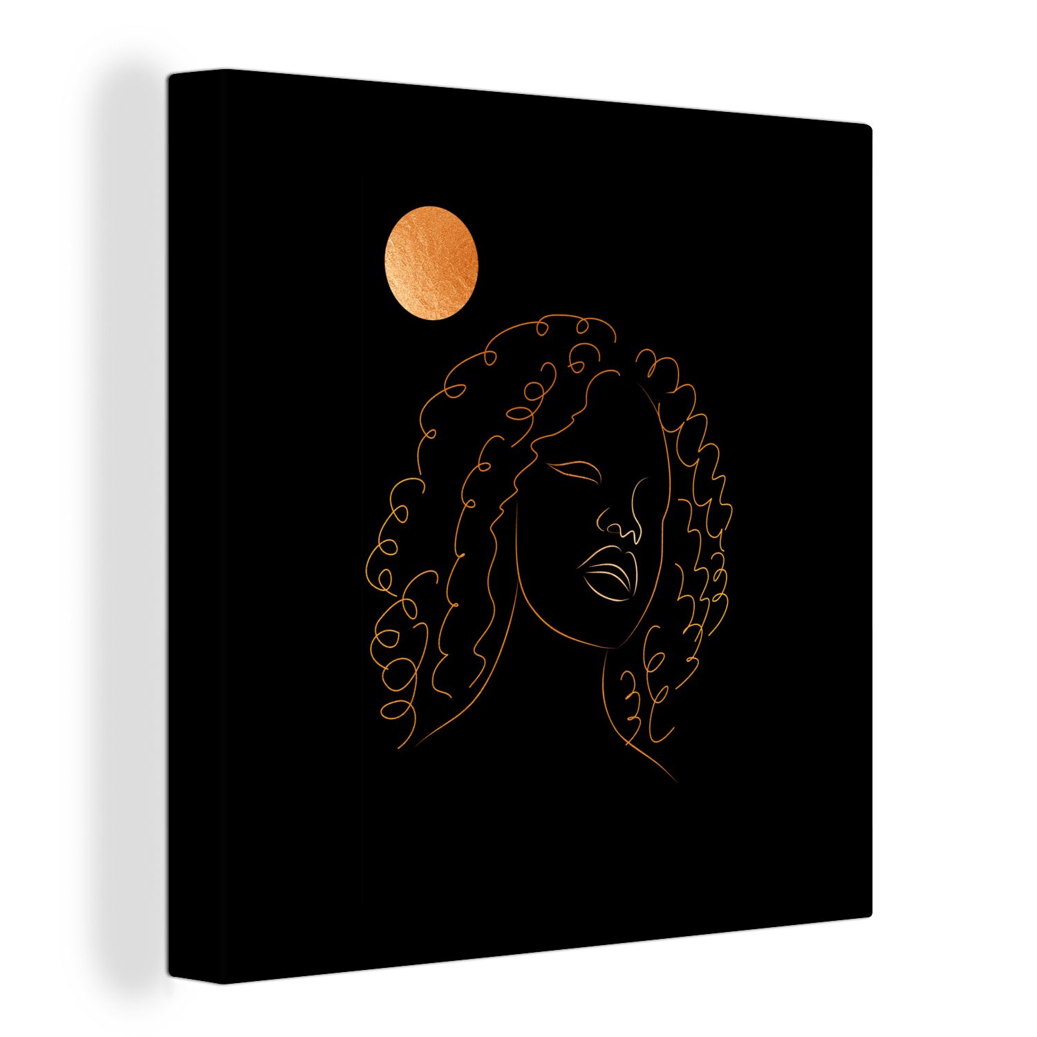 OneMillionCanvasses® Leinwandbild Frau - Mond - Strichzeichnung - Gold, (1 St), Leinwand Bilder für Wohnzimmer Schlafzimmer