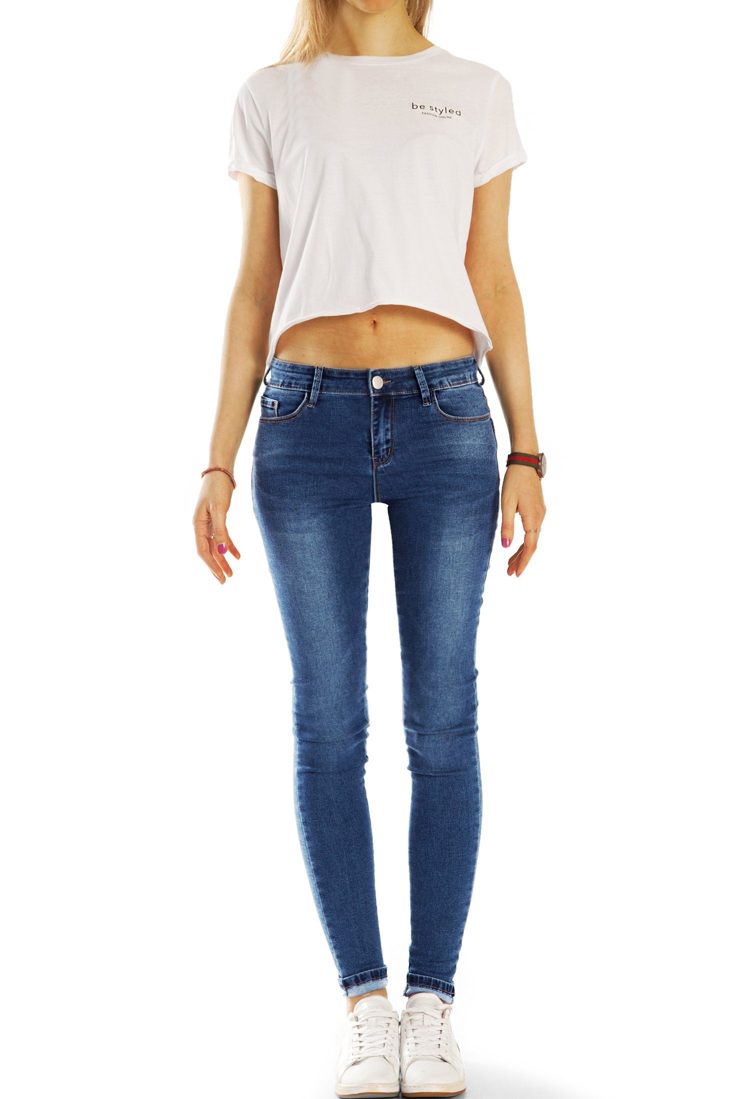 be waist Damenjeans styled Hosen medium stretch Skinny-fit-Jeans j49L regular
