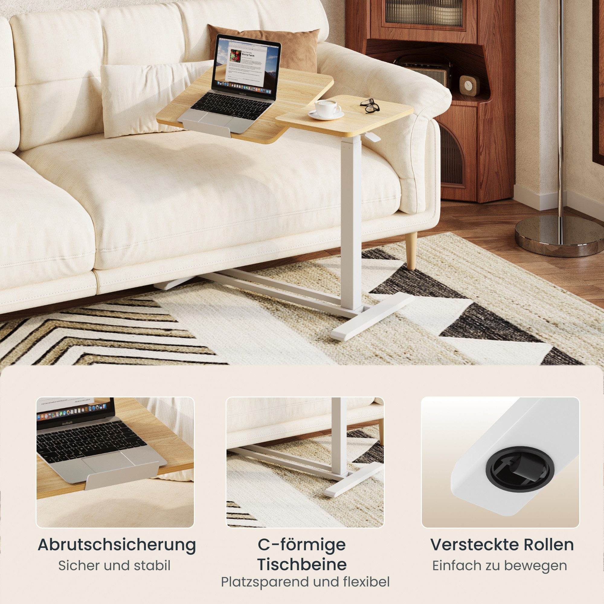 FLEXISPOT Beistelltisch Höhenverstellbar Betttisch, Laptoptisch (C-Form, ideal für Sofa, Bett & Lesestunden, mit stufenloser Höhenverstellung), mit neigbarer Ti – Bild 3 von 5