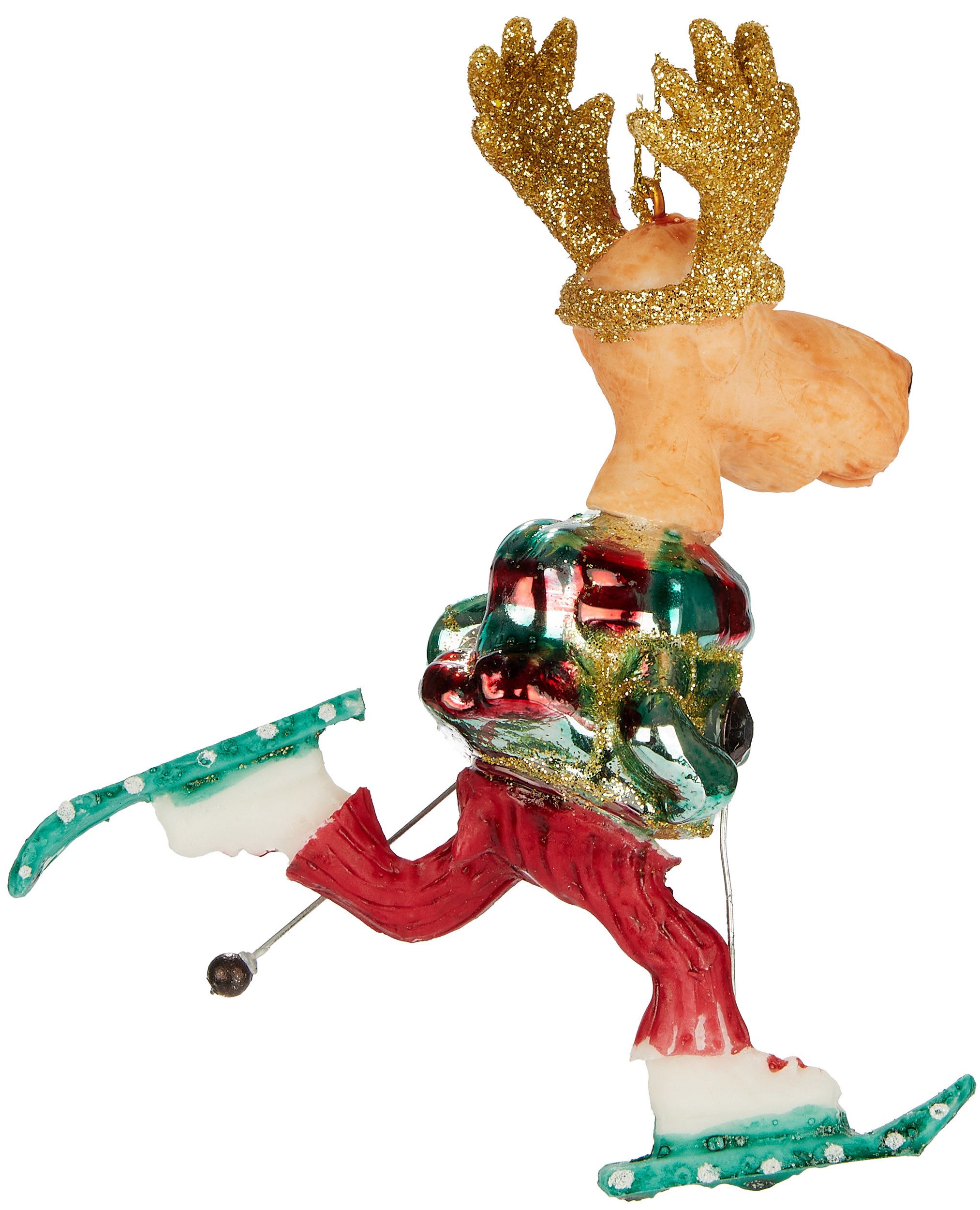 BRUBAKER Weihnachtsbaumkugel Elch Skifahrer - Handbemalte Weihnachtskugel aus Glas (1 St), 12,5 cm Baumkugel Skielch mit Brille und Snowblade Skiern