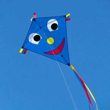 CiM Flug-Drache Happy Eddy BLUE, 65x72cm mit drei Streifenschwänzen inkl. Drachenschnur