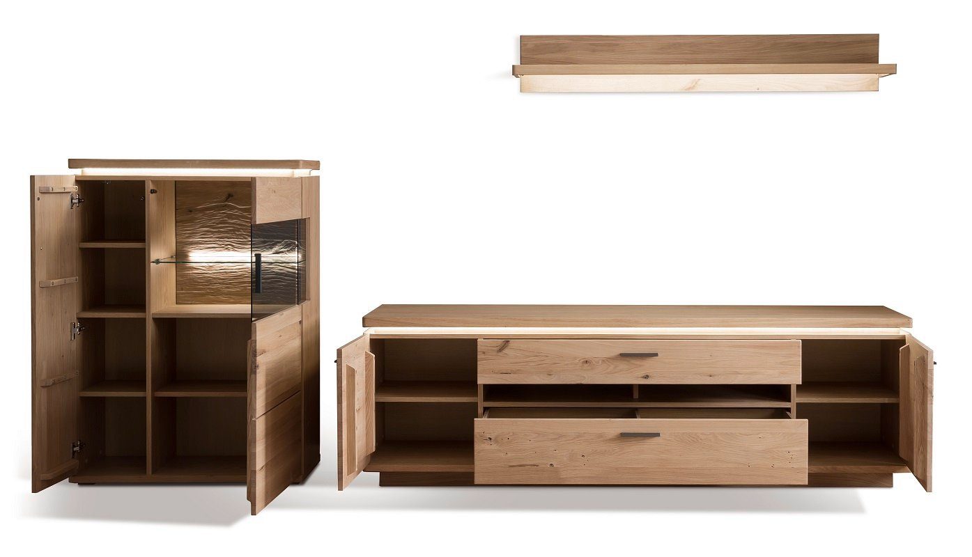 MCA furniture Wohnwand Wohnkombination (3-St) 3, Balkeneiche Barcelona Bianco