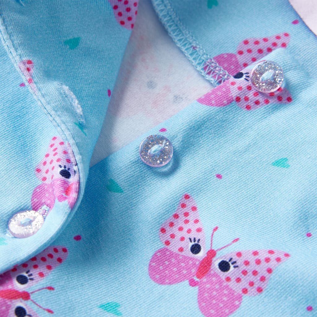 vidaXL A-Linien-Kleid Blau Ärmellos Knöpfen Kurz 116 Schmetterling-Muster Kinderkleid mit