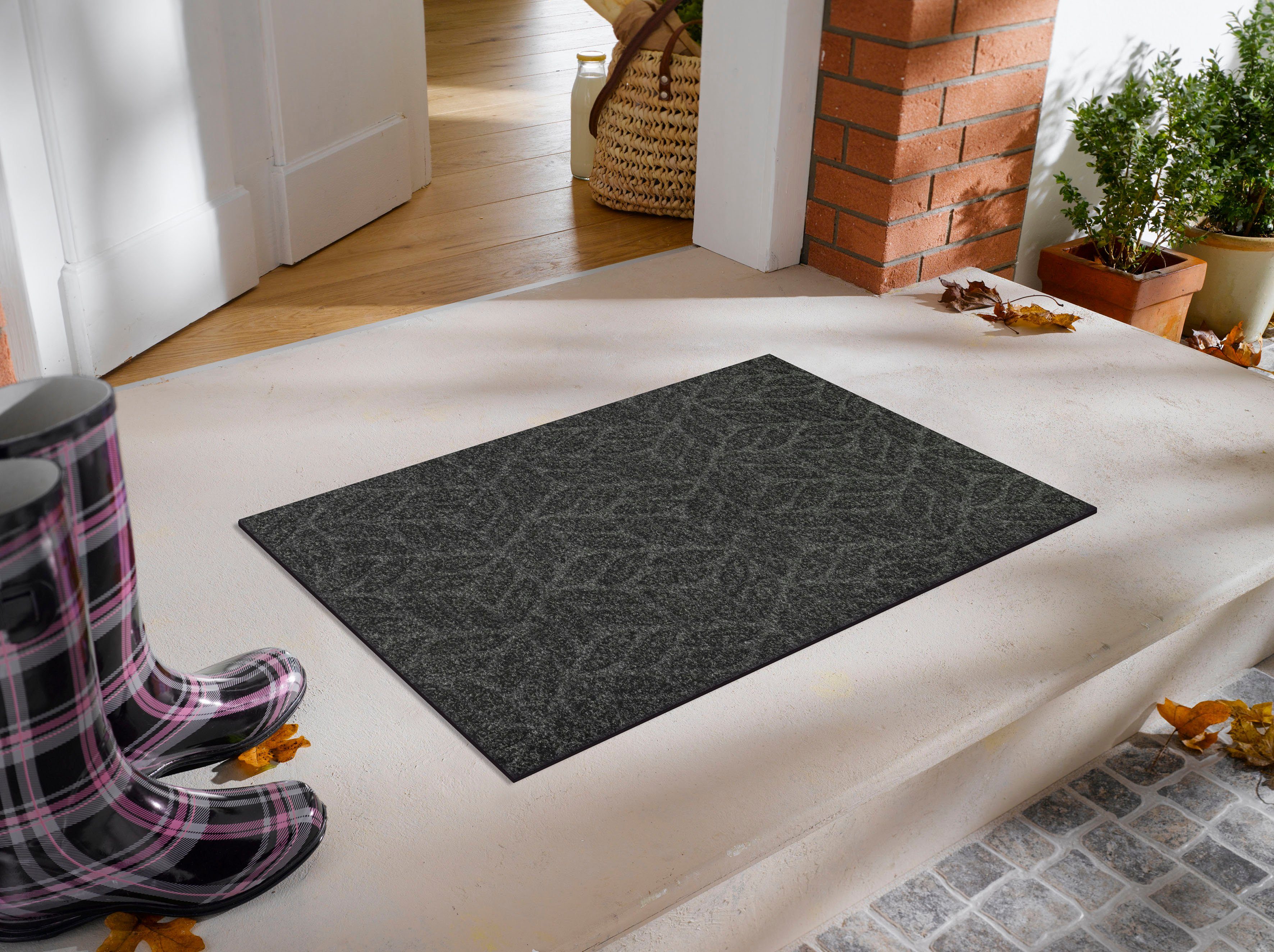 wash+dry by Kleen-Tex Fußmatte DUNE Leaves Dark Grey, rechteckig, Höhe: 8 m günstig online kaufen