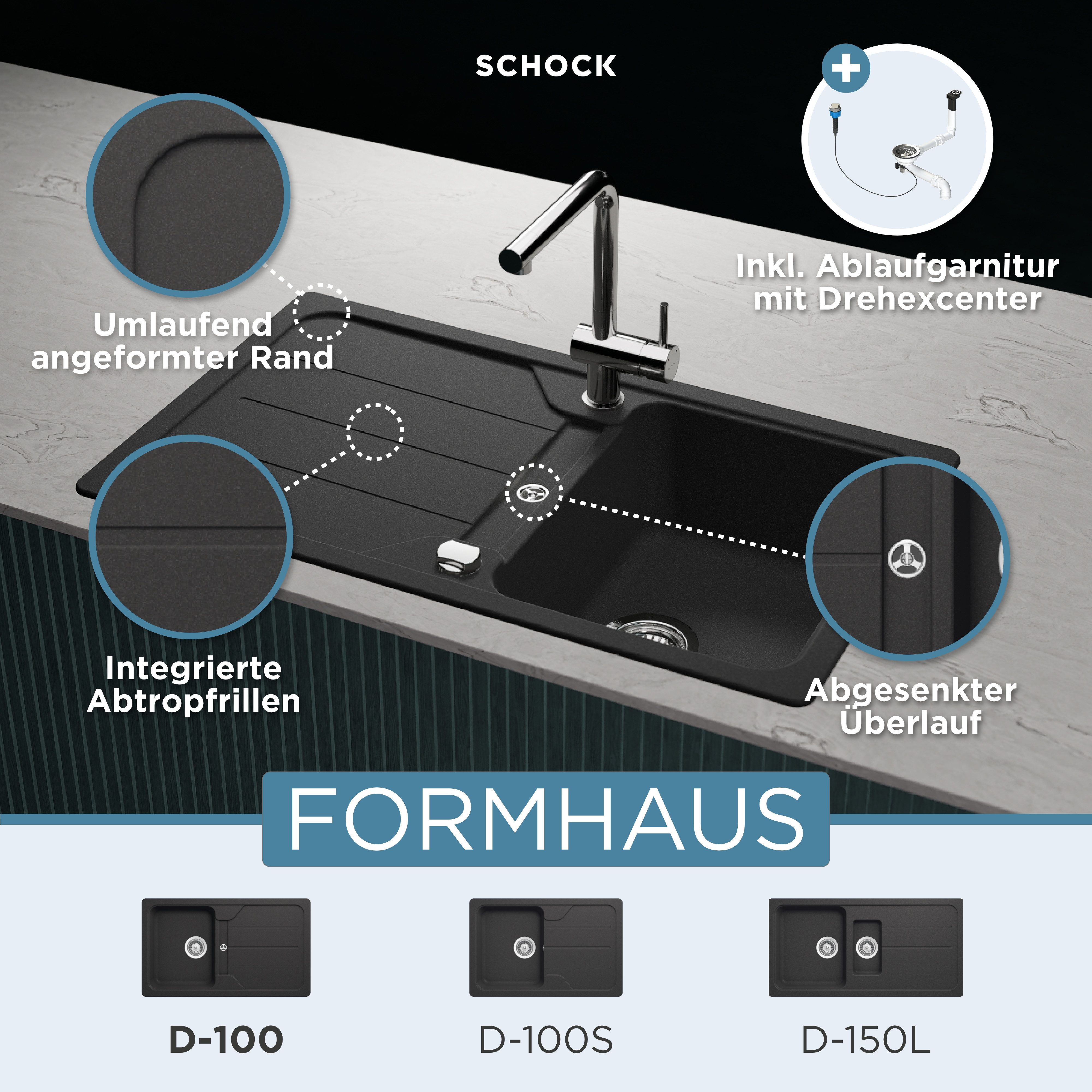 Schock Granitspüle COMO D-100, rechteckig, 86/50 cm