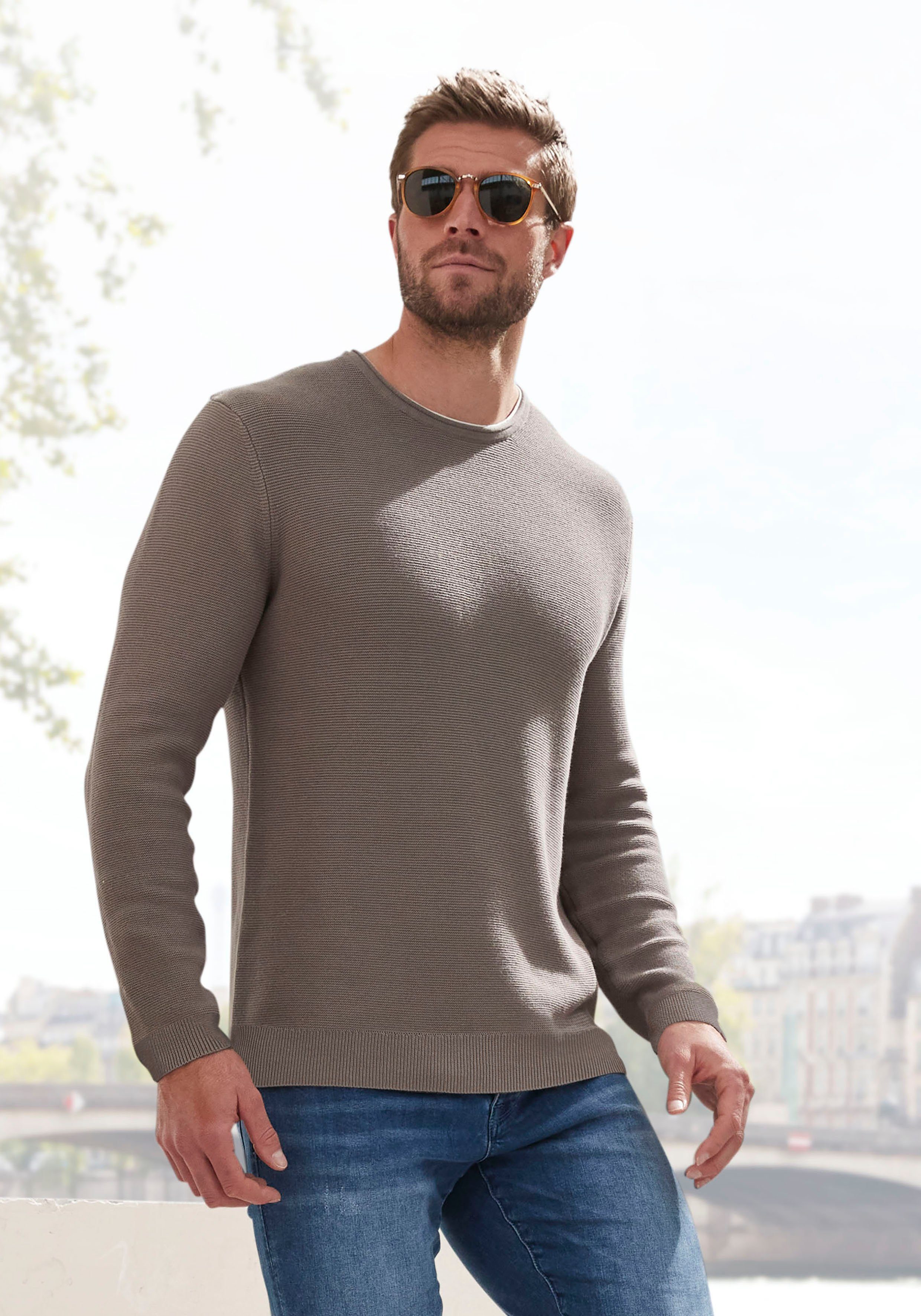 AUTHENTIC LE JOGGER Strickpullover mit Double-Layer Optik, Pullover aus reiner Baumwolle