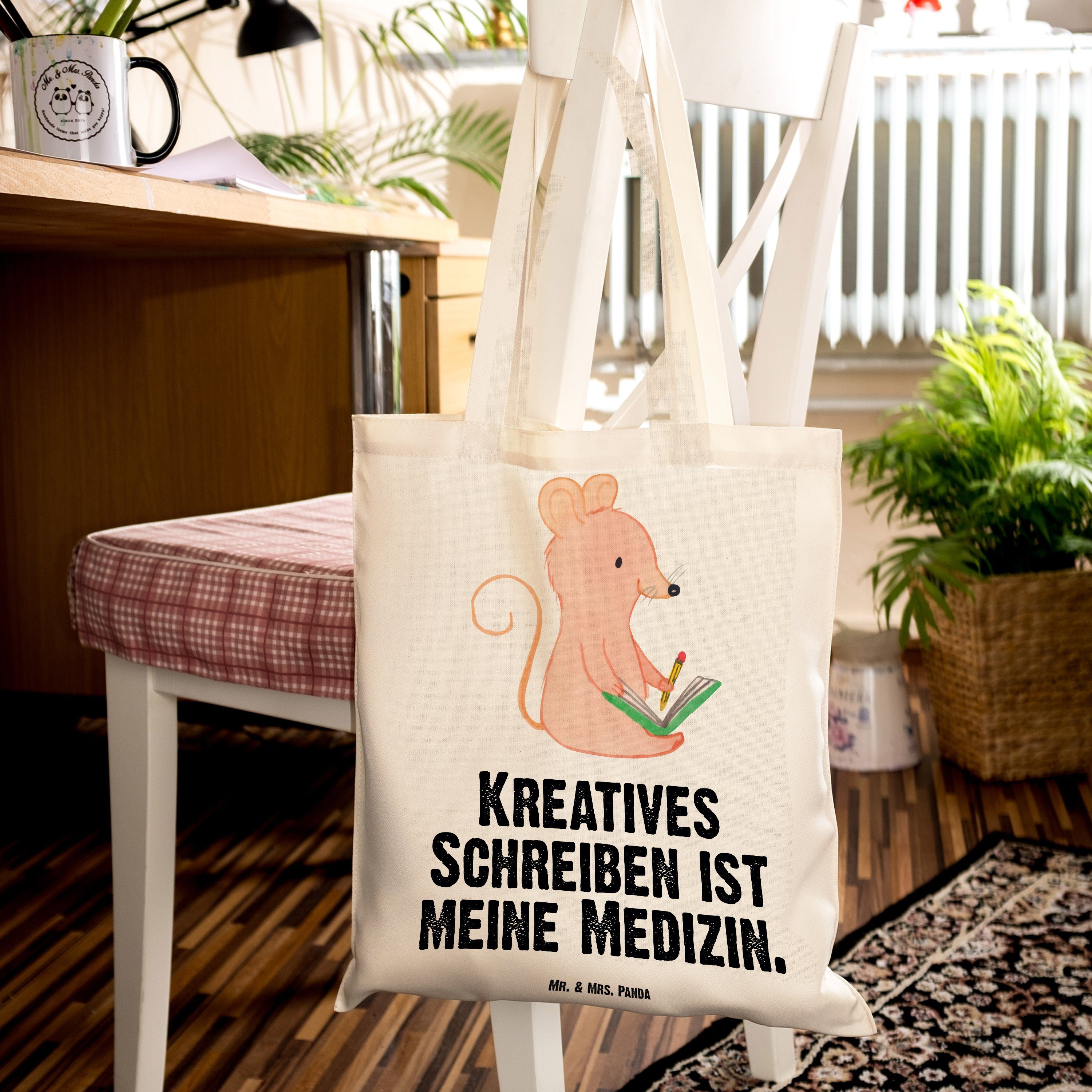 (1-tlg) Schreiben Transparent Panda Mrs. Tragetasche Jutebeutel - Geschenk, Medizin Maus Mr. Kreatives - &