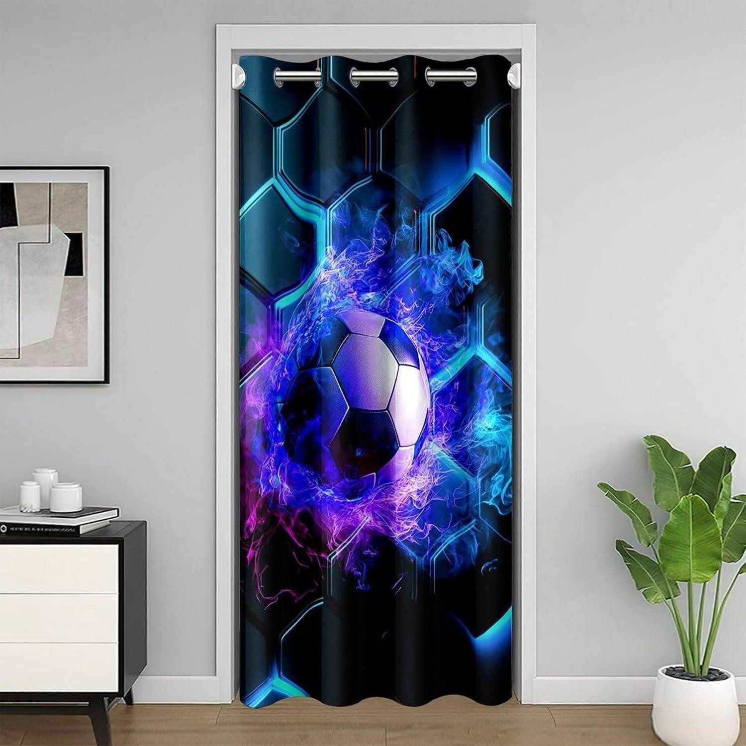 LuxusKollektion Türvorhang Türvorhang Fußball 150x203cm Blau Schwarz (1 St)
