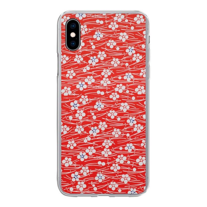 MuchoWow Handyhülle Ein rotes und weißes Blumenmuster Handyhülle Apple iPhone Xs Smartphone-Bumper Print Handy