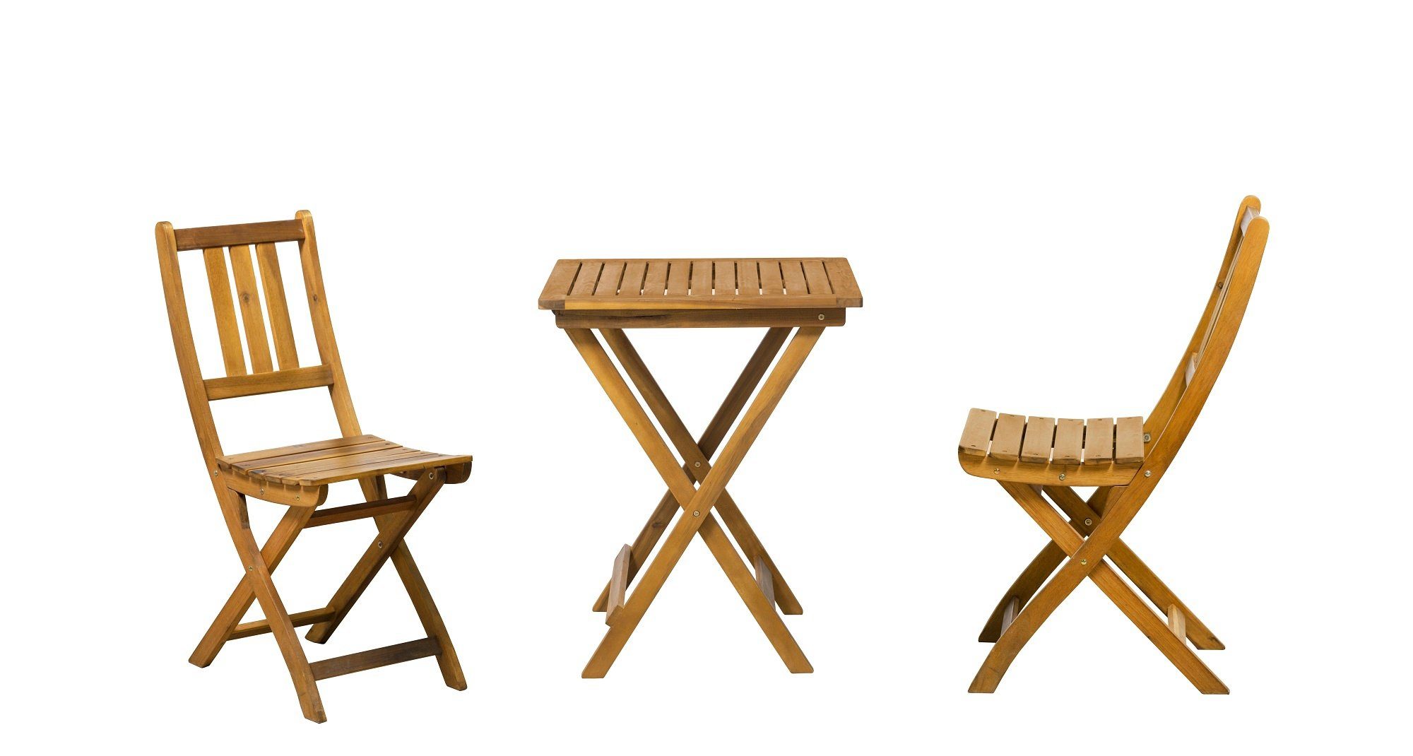 Tisch, Stühlen und - Tisch Klappstuhl 36x86x53 Sitzgruppe Gartenlounge-Set TPFGarden 1 AKANA 2 (Klappbare cm Sitzgruppe aus Tisch), geöltem (BxHxT): - 3-tlg., cm klappbarer und mit Balkon 60x74x60 Maße Akazienholz, Balkonstühle
