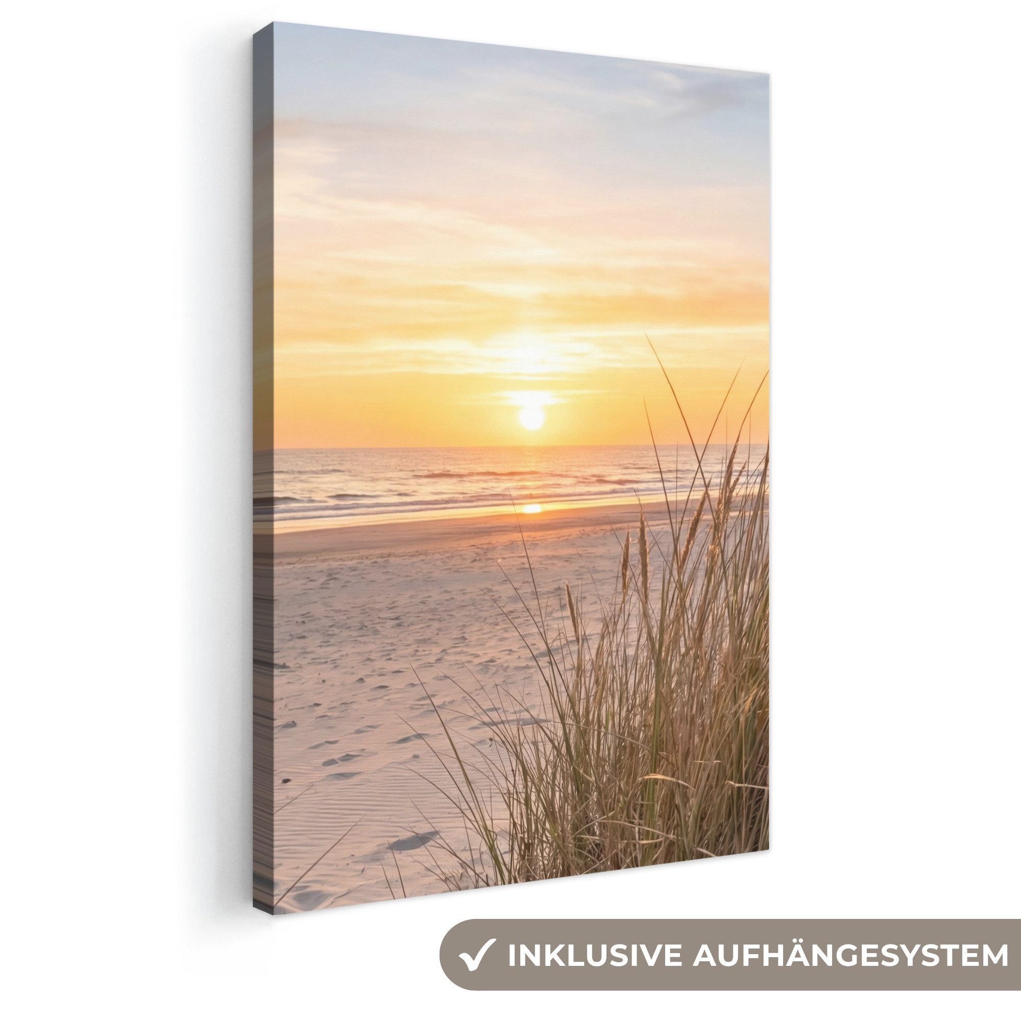 OneMillionCanvasses® Leinwandbild Sonnenuntergang - Dünen - Meer, Fotodruck (1 St), Leinwand Canvas Wandbild, Wanddekoration 20x30 cm